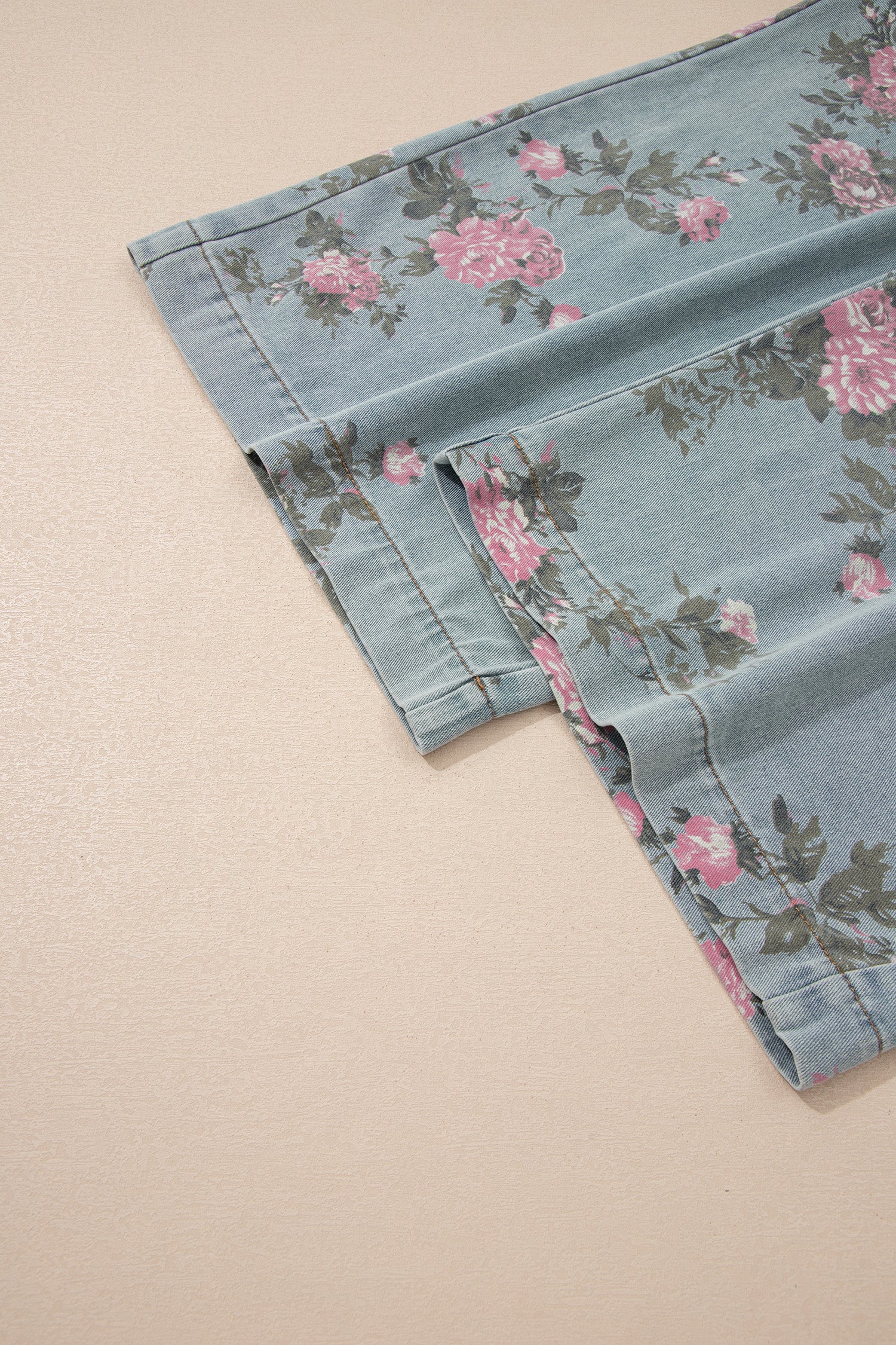 Floral Print Pleated Wide Leg Denim Jumpsuit – High Waist