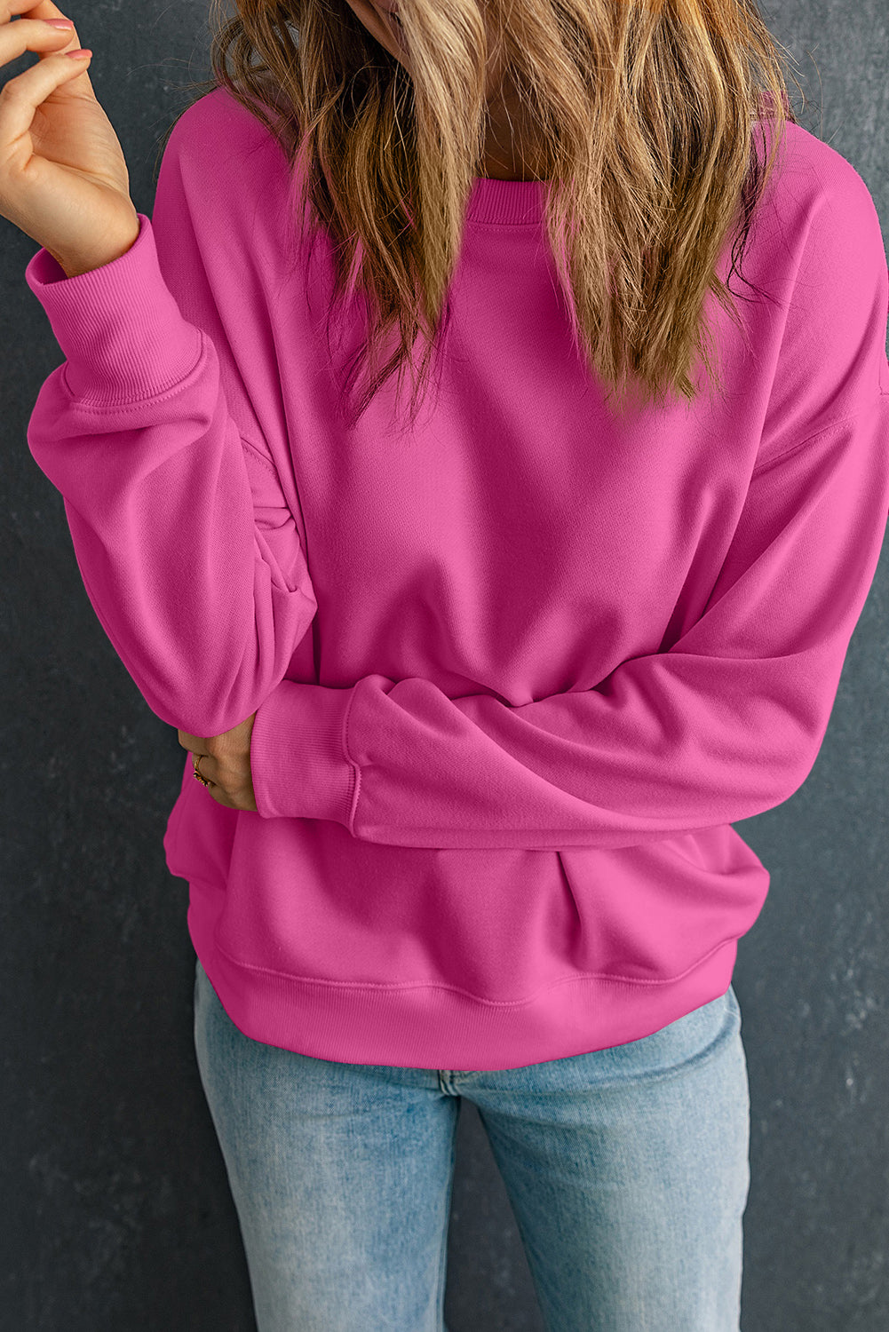Bonbon Solid Classic Crewneck Pullover Sweatshirt eAura