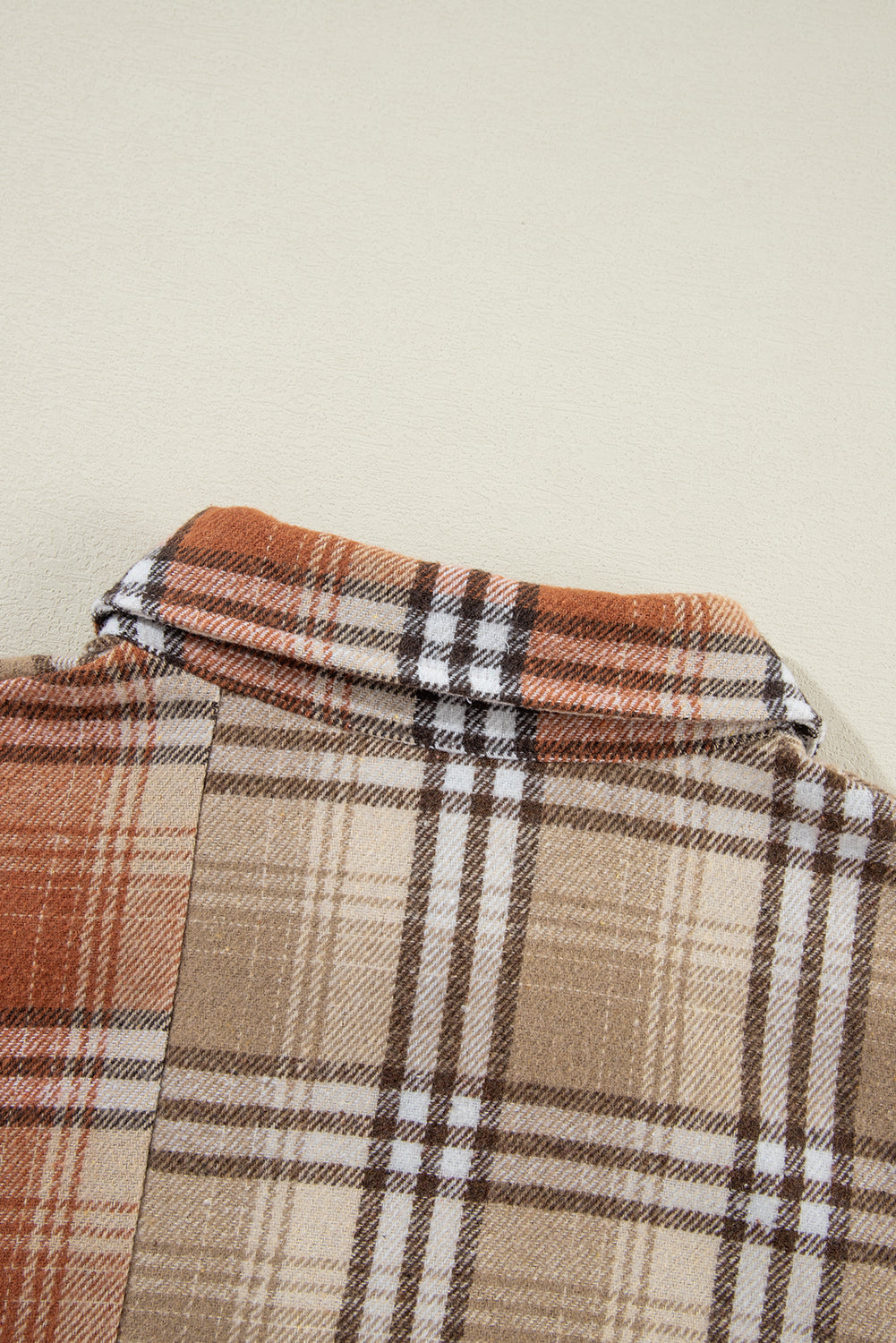 Khaki Plaid Colourblock Patchwork High Low Shacket eAura