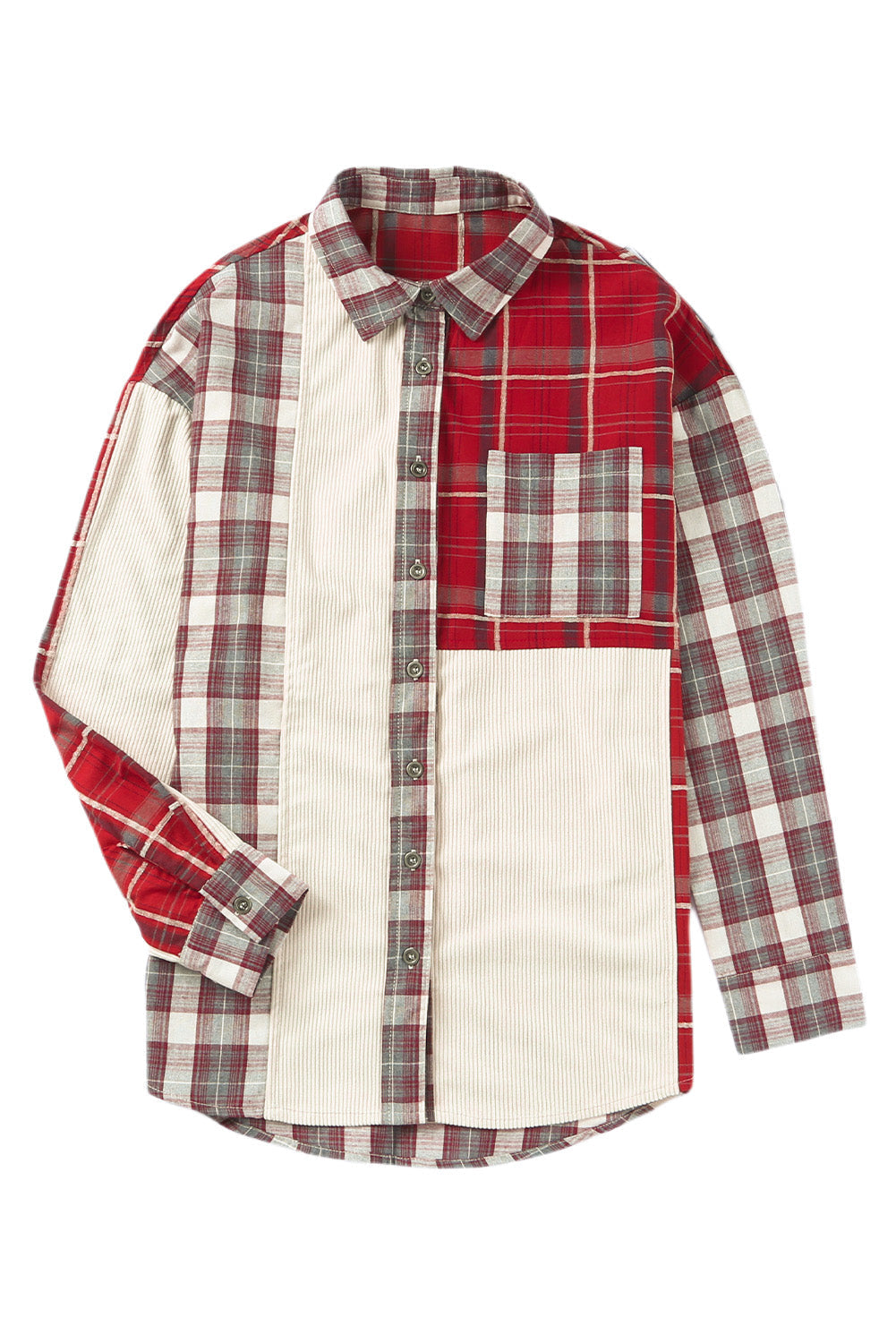 Plaid Corduroy Patchwork Shacket Beagle Boutique Fashion Outlet