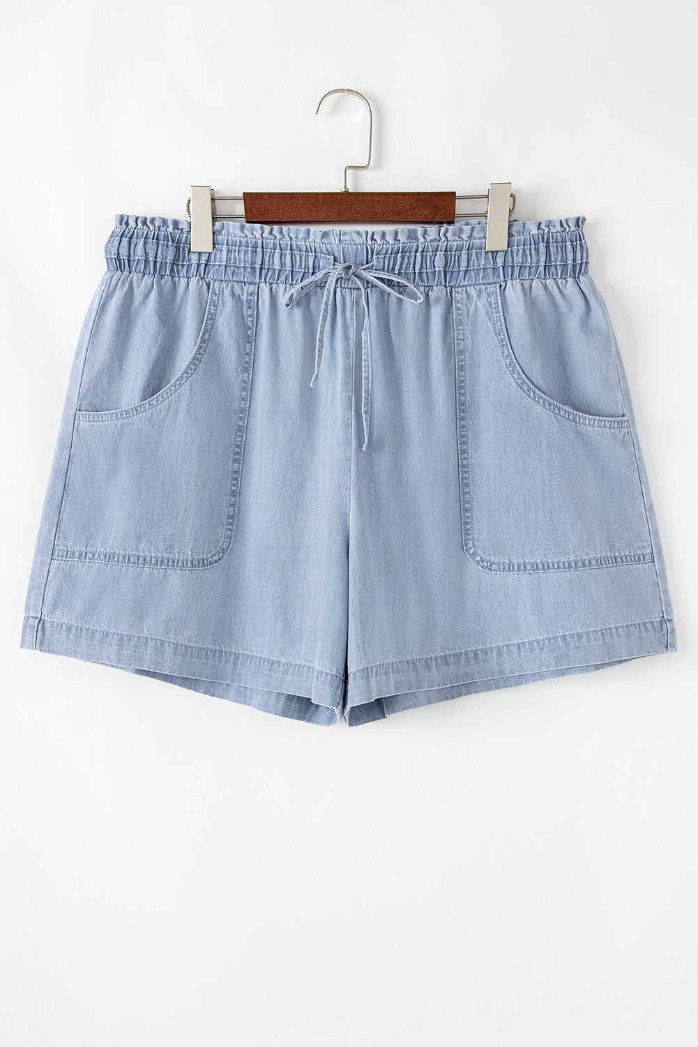 Beau Blue Pocketed Drawstring High Waist Plus Size Denim Shorts BB Fashion Outlet