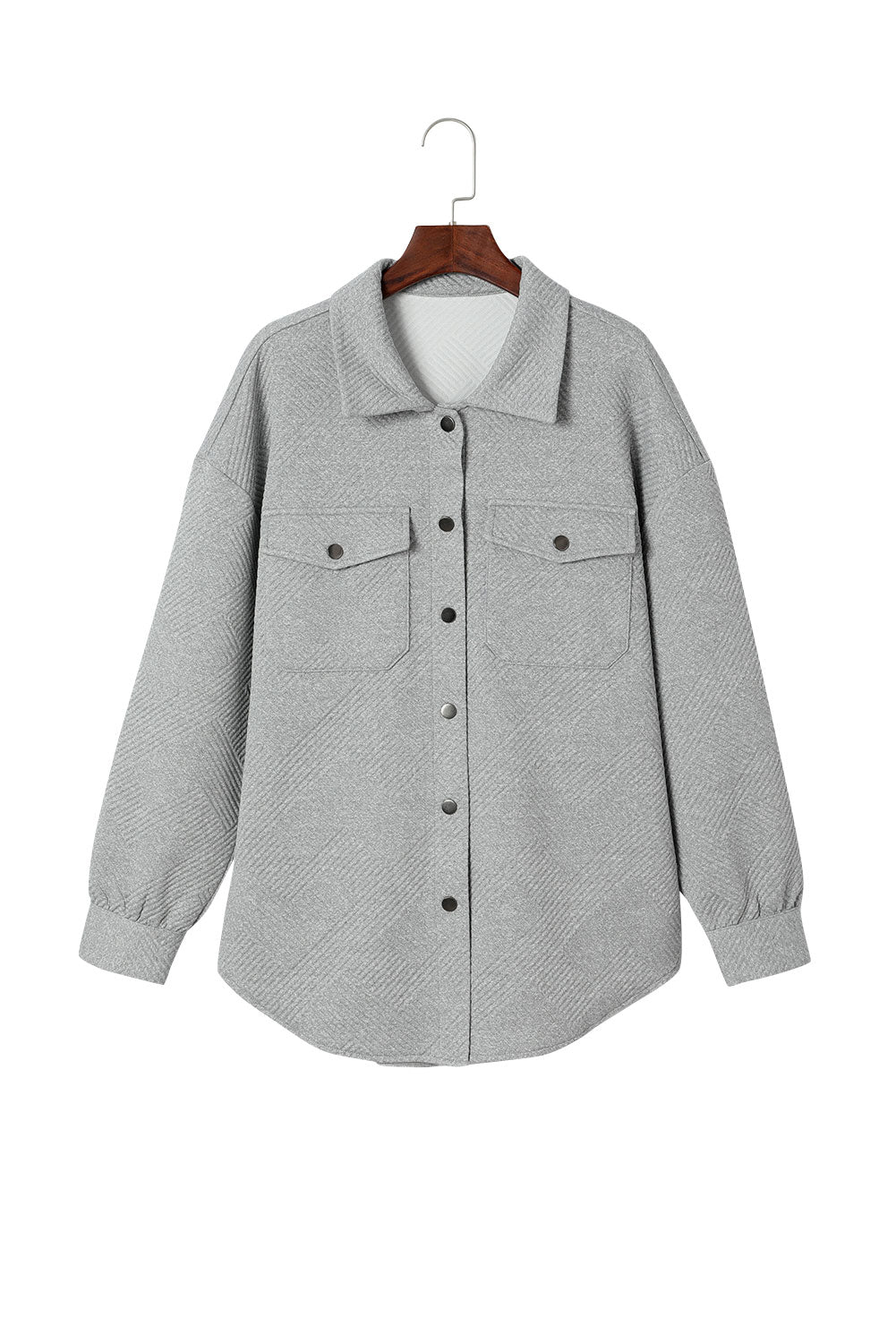 Grey Solid Textured Flap Pocket Buttoned Shacket eAura