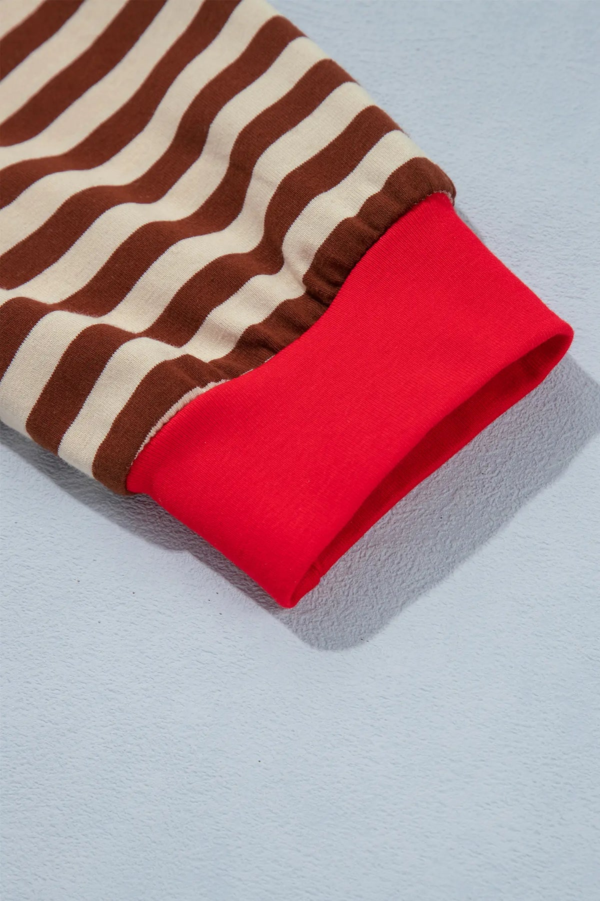 Striped Colourblock Cuffs Round Neck Long Sleeve Shift Dress – Brown Stripe