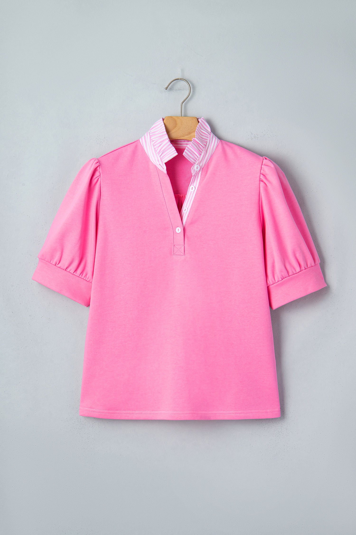 Striped Frilled Collar Short Sleeve Blouse