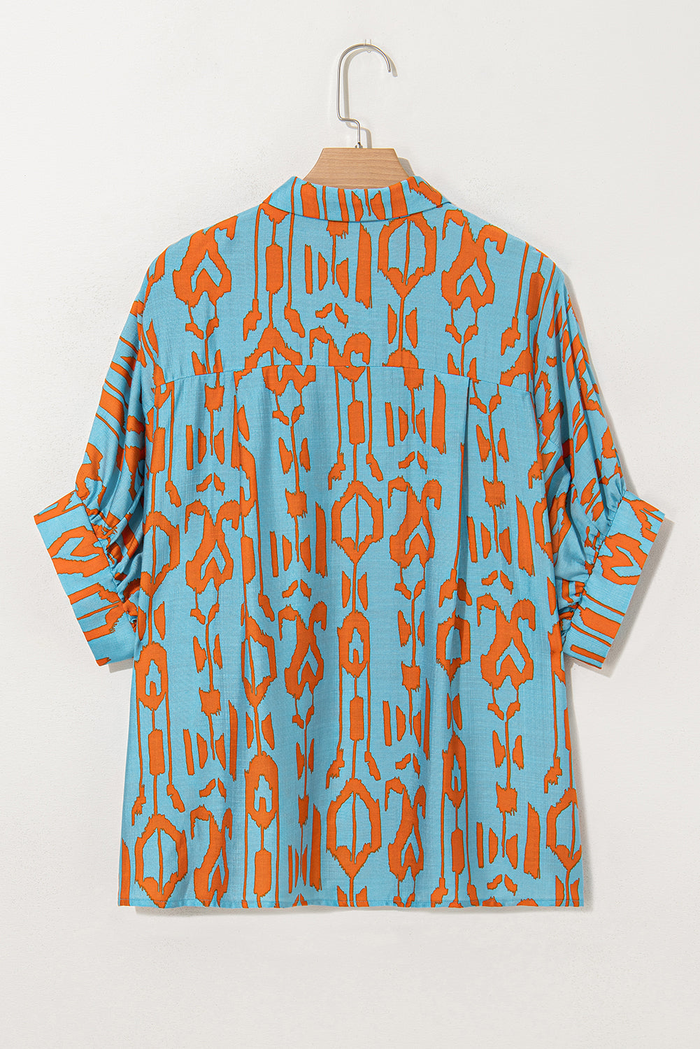 Sky Blue Abstract Print Dolman Short Sleeve Western Loose Shirt eAura