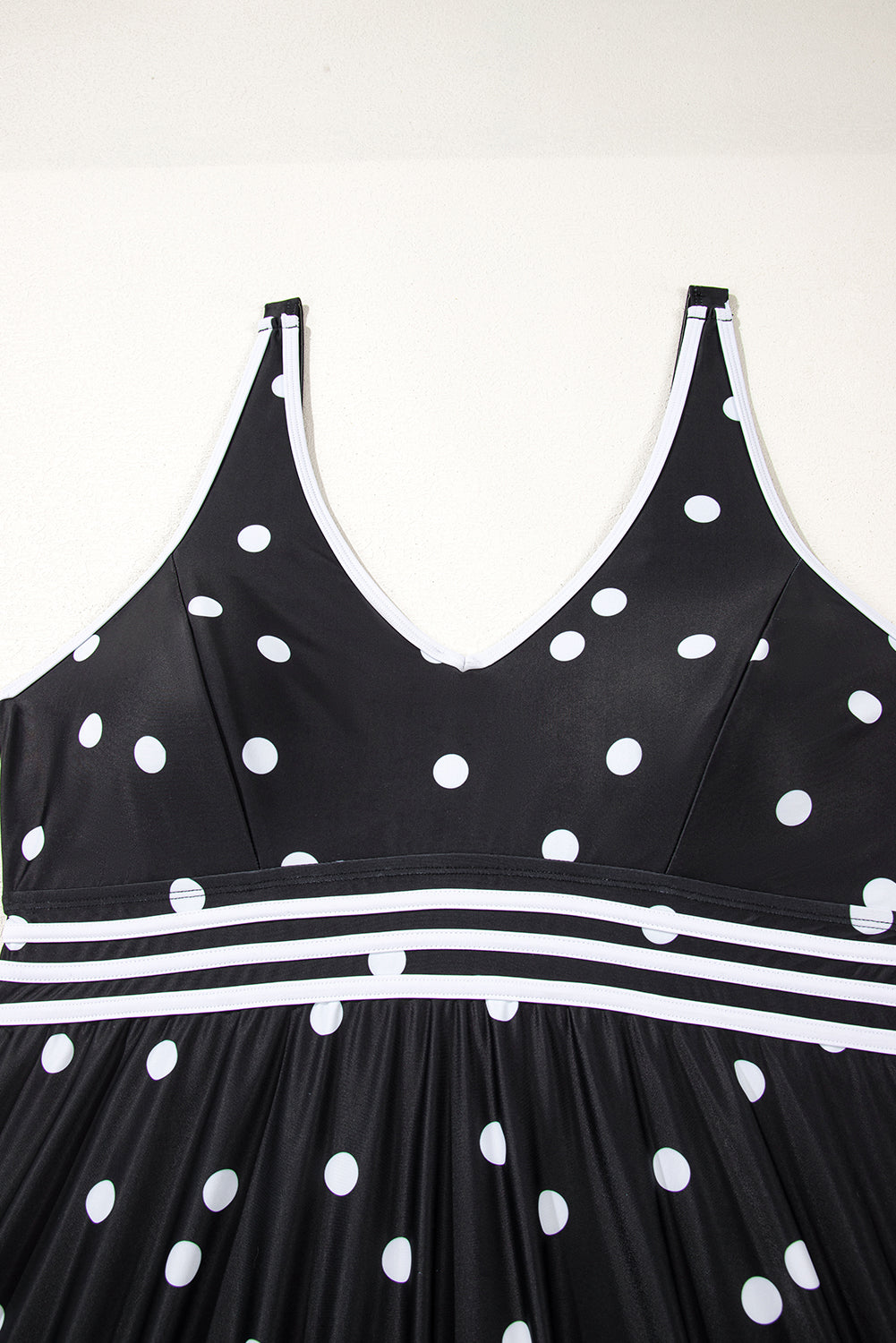 Black Polka Dot/Colourblock Trim V Neck Plus Size Swim Dress BB Fashion Outlet