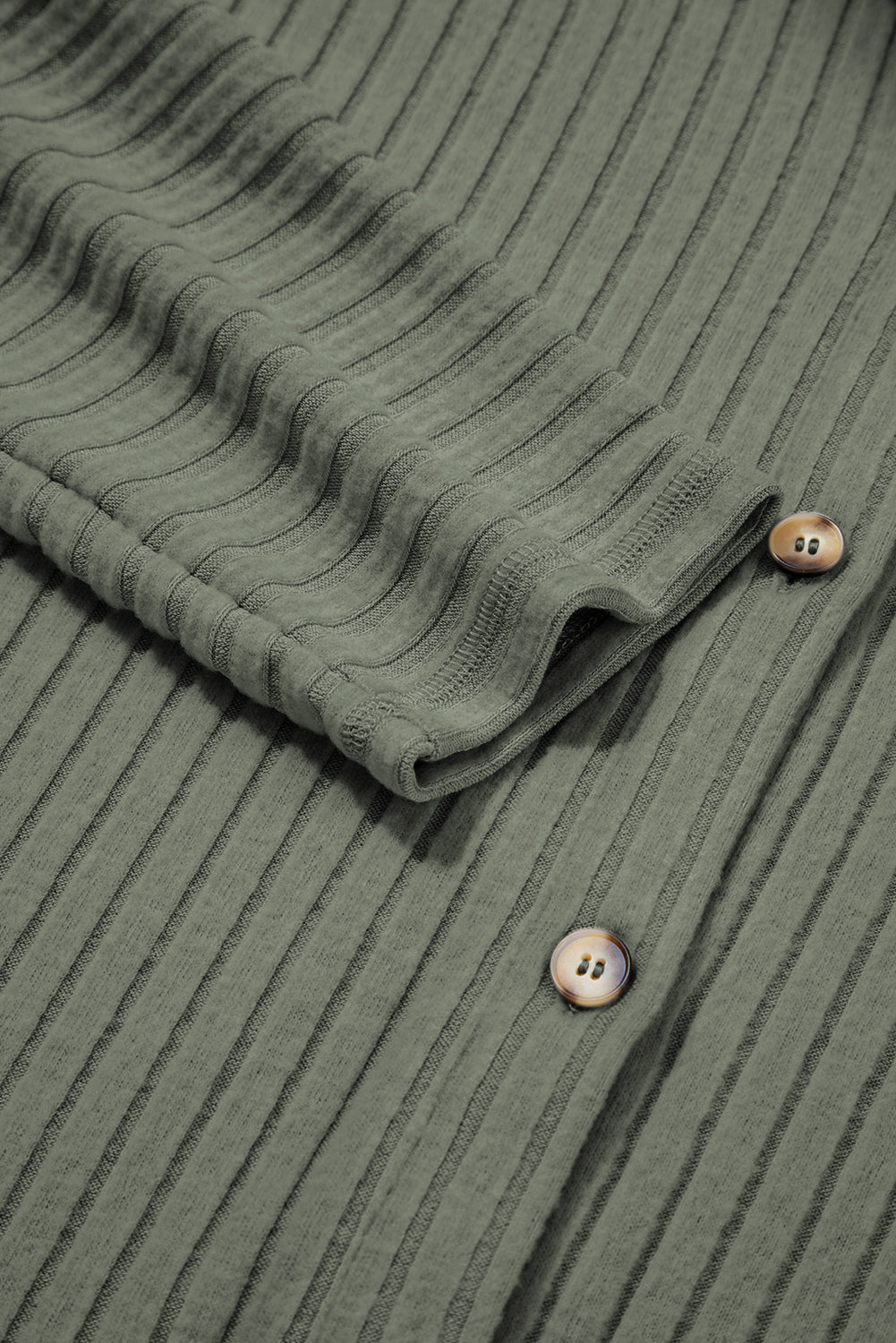 Green Thermal Ribbed Texture Drop Shoulder Button Up Shacket - eAura