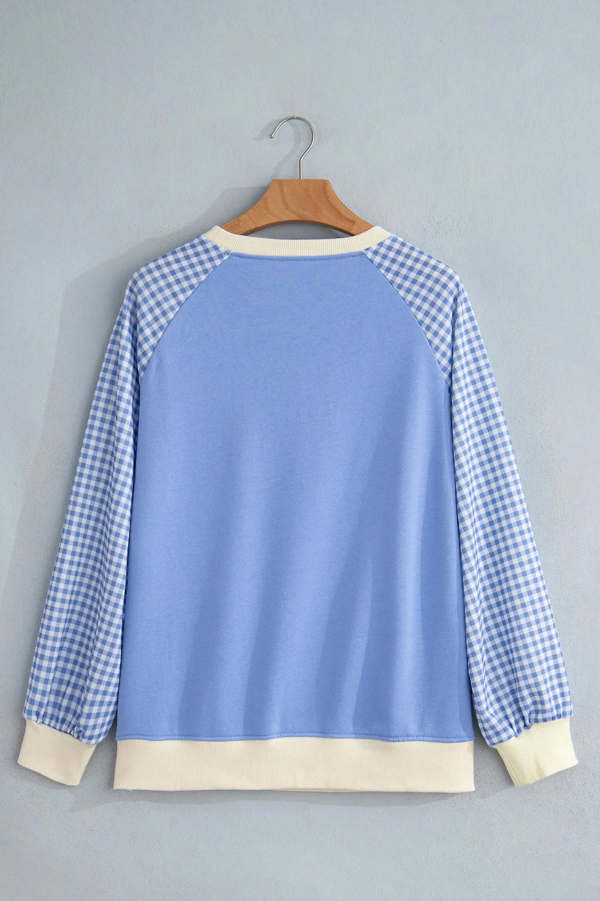 Plaid Sleeve Colourblock Raglan Pullover Sweatshirt – Beige