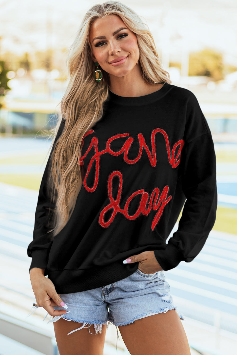 White Tinsel Game Day Drop Shoulder Graphic Sweatshirt eAura
