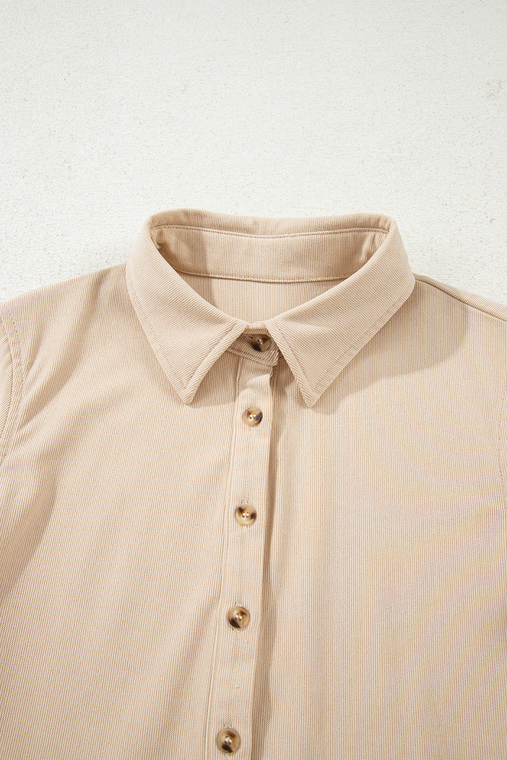 Oatmeal Corduroy Half Button Collared Long Sleeve Mini Dress eAura