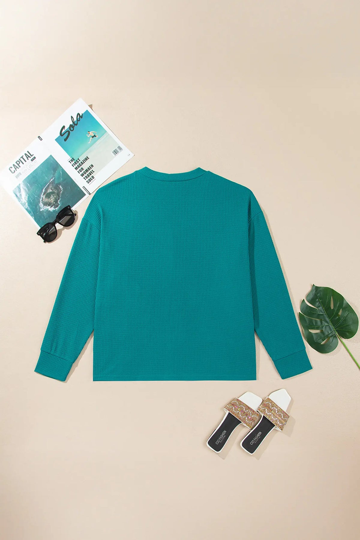 V Neck Waffle Textured Button Front Tunic Long Sleeve Plus Size Cardigan – Lapis