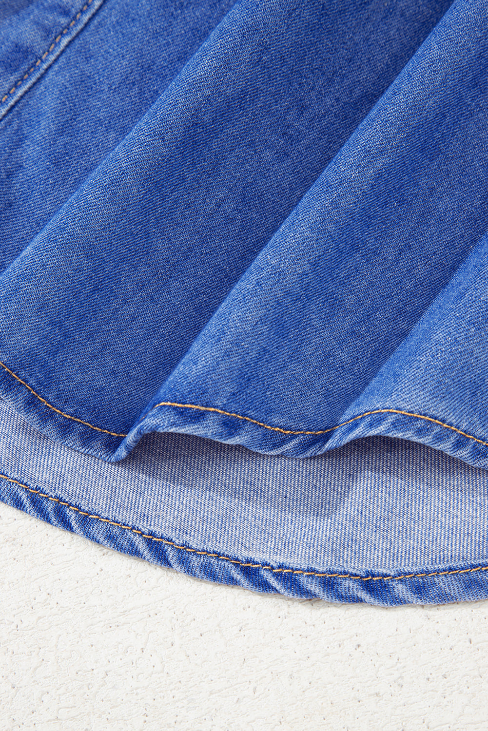 Mineral Wash Cap Sleeve Ruffled Button Up Denim Shirt eAura