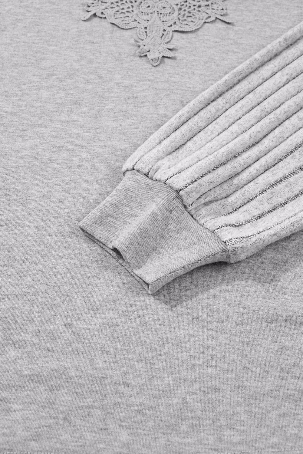 Hollowed Lace Ribbed Knit Long Sleeve Patchwork Top - eAura