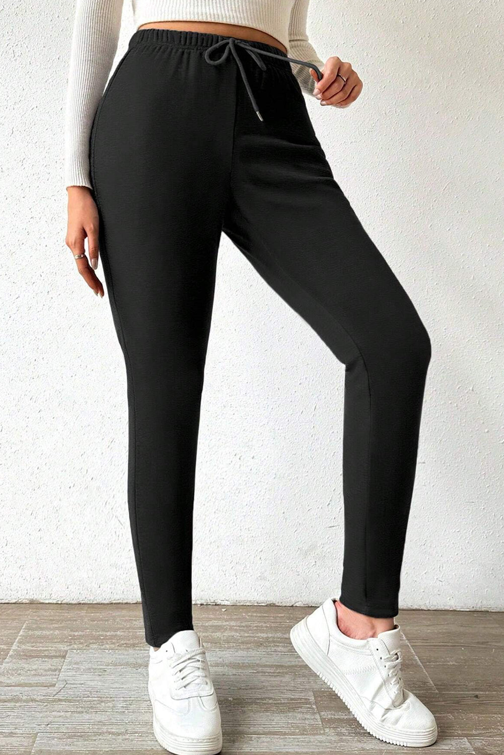 Black Thermal Lined Drawstring High Waist Leggings Beagle Boutique Fashion Outlet