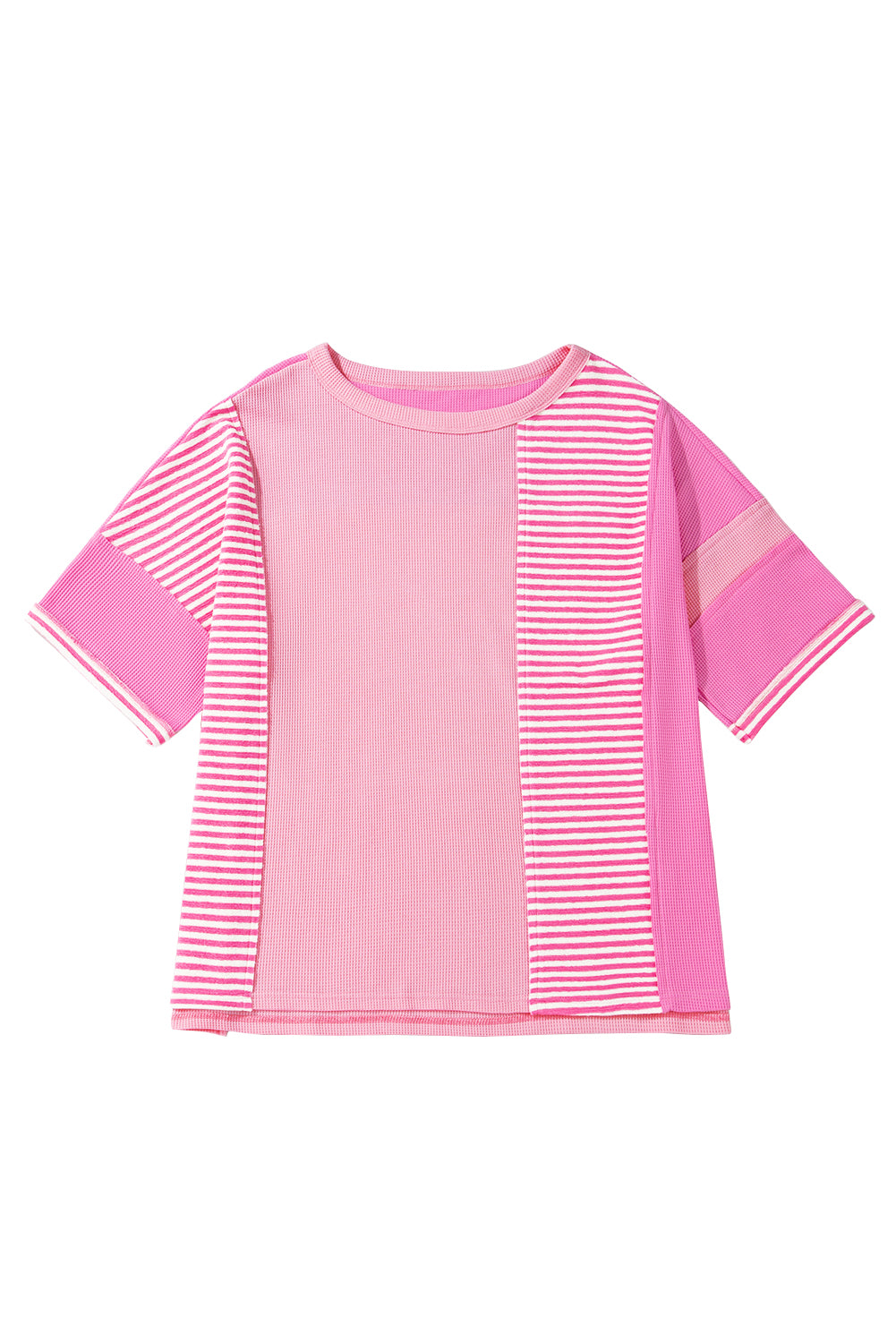 Pink Stripe Patchwork Colourblock Plus Size T Shirt BB Fashion Outlet