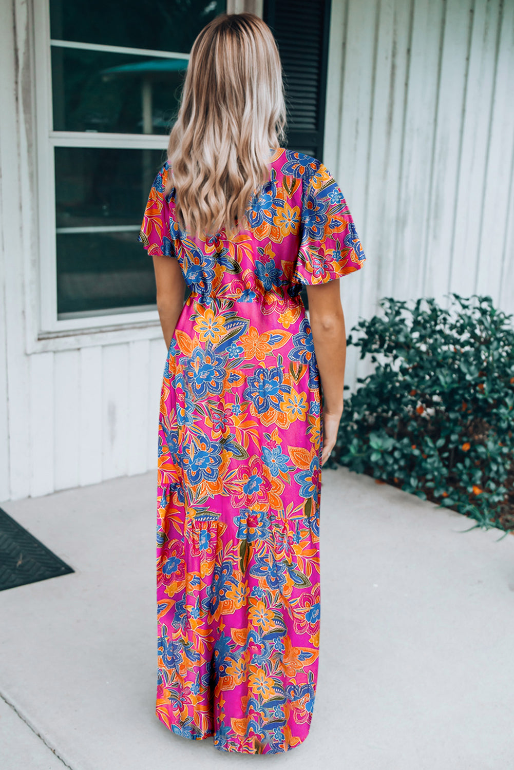 Wrap V Neck Floral Maxi Dress eAura