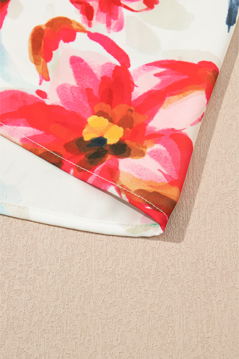White Floral Print Puffy Half Sleeve Blouse eAura
