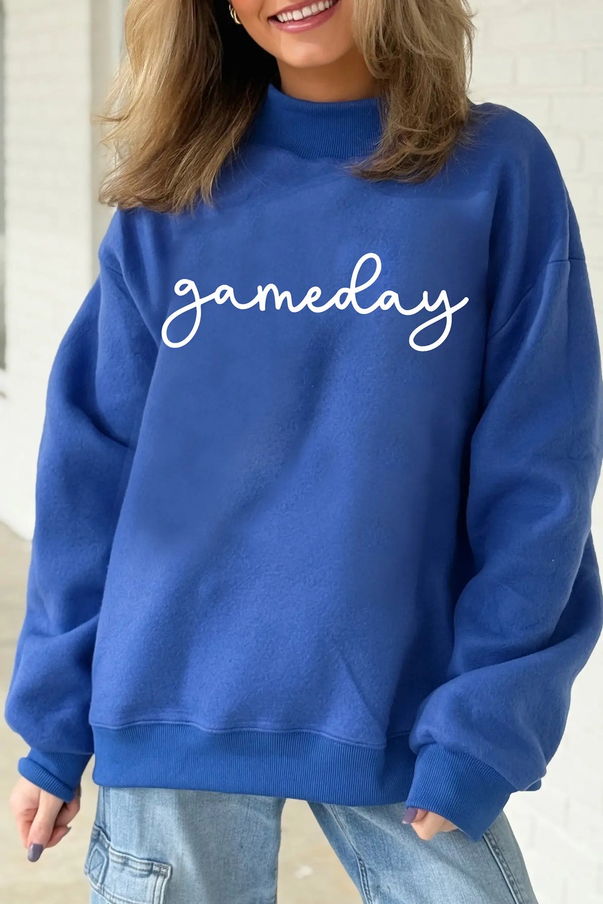 Reversible Gameday Football Graphic Oversized Sweatshirt – Dark Blue
