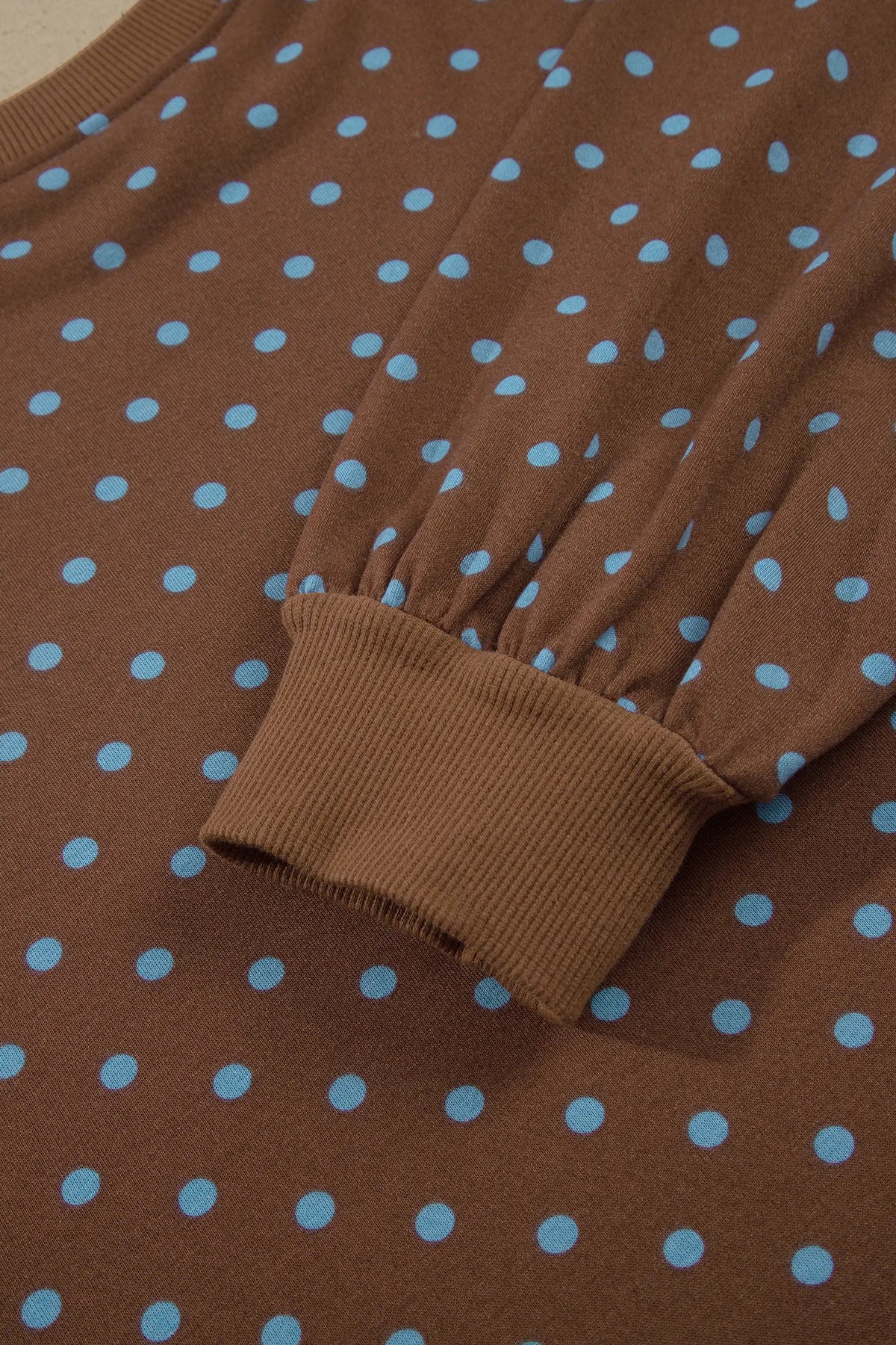 Polka Dot Round Neck Long Sleeve Plus Size Set – Brown