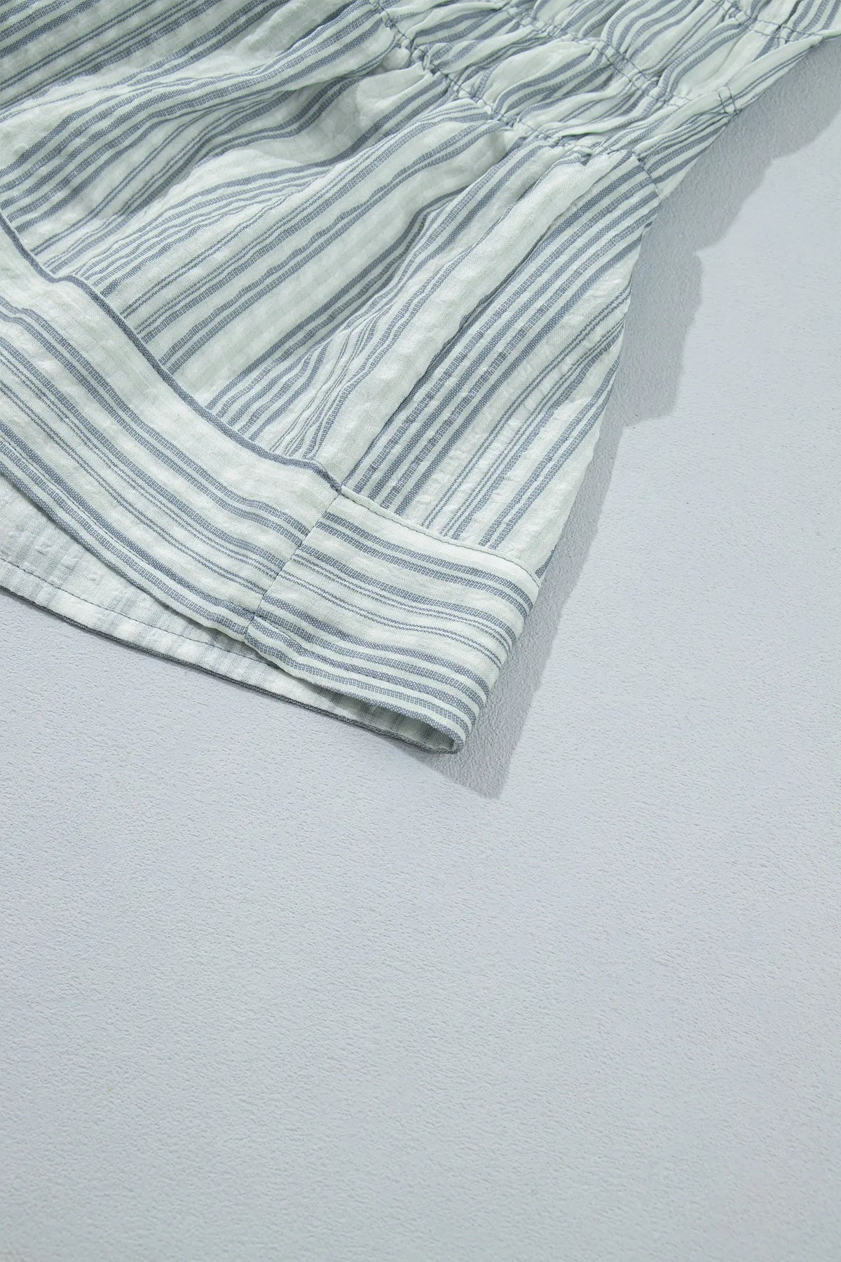 V Neck Shirred Long Sleeve Blouse – Blue Stripe