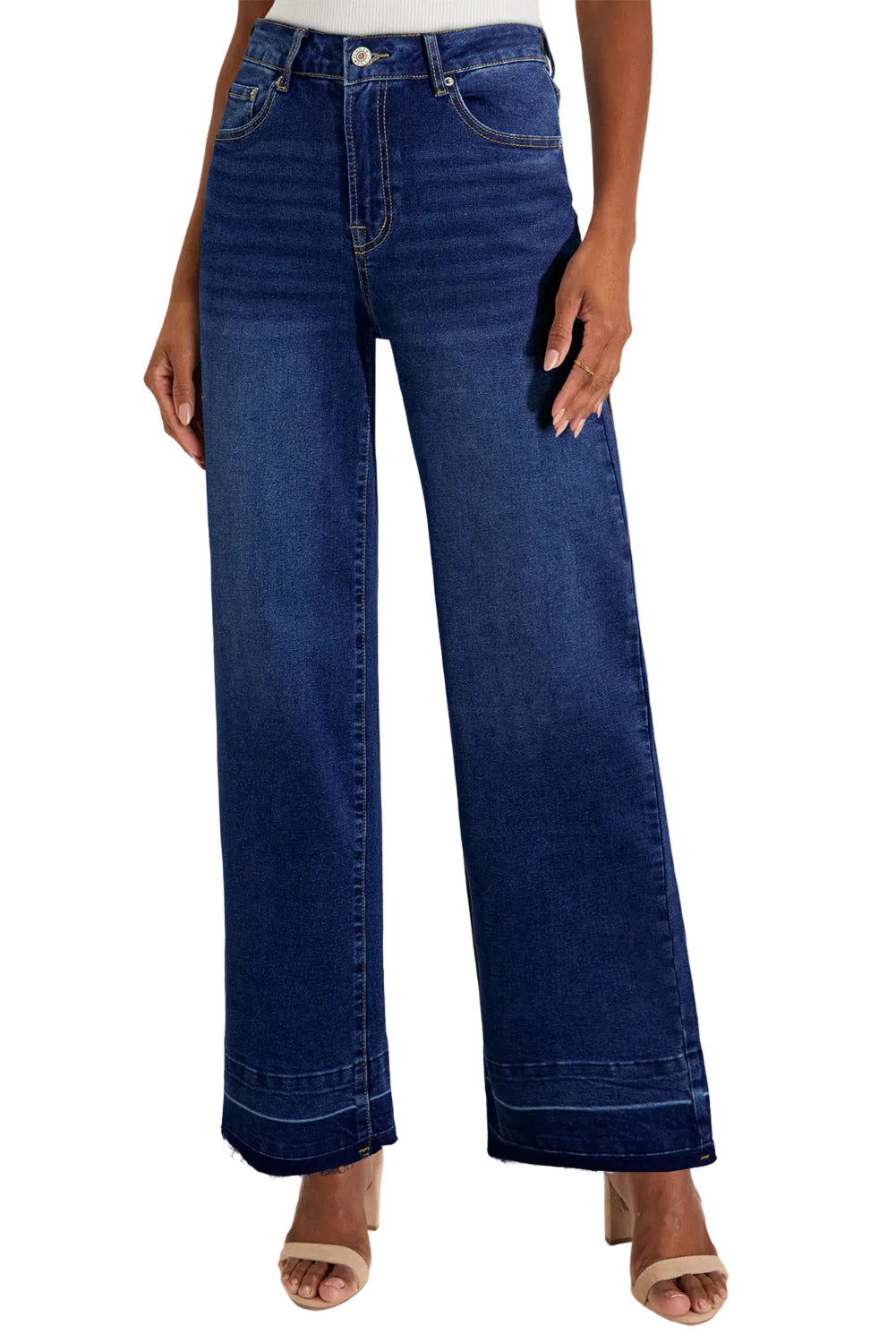 Raw Hem Straight High Rise Loose Jeans - Dark Blue / 4 - Bottoms/Jeans