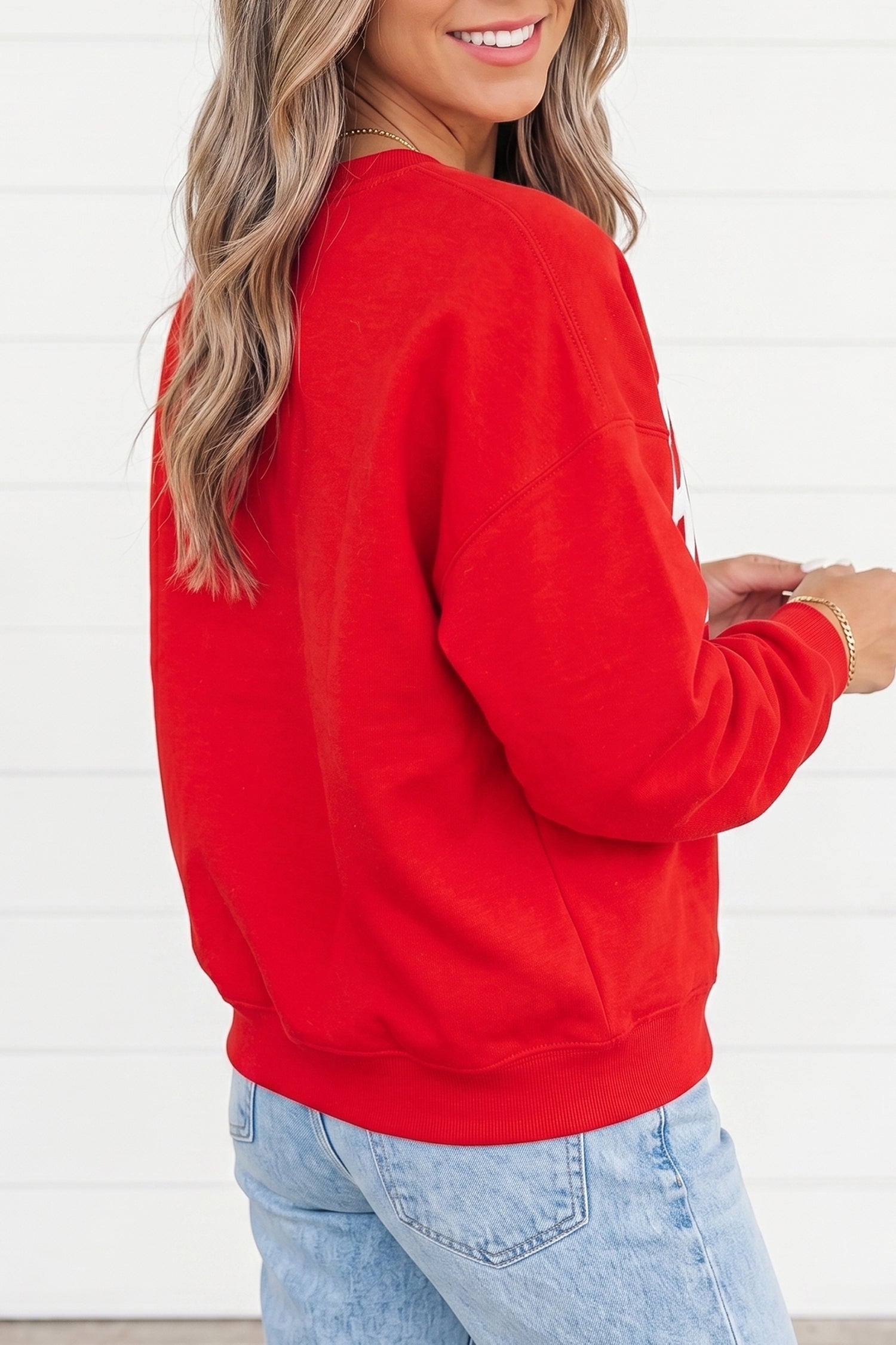 Sky Blue GAMEDAY Embroidered Patch Pattern Casual Shift Sweatshirt – Light Blue