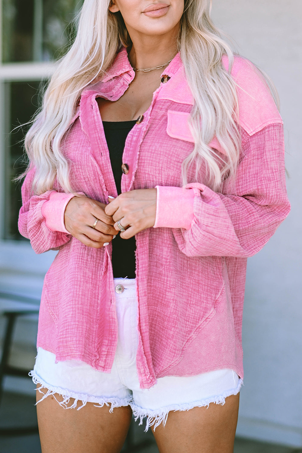 Rose Mineral Washed Cotton Shacket eAura