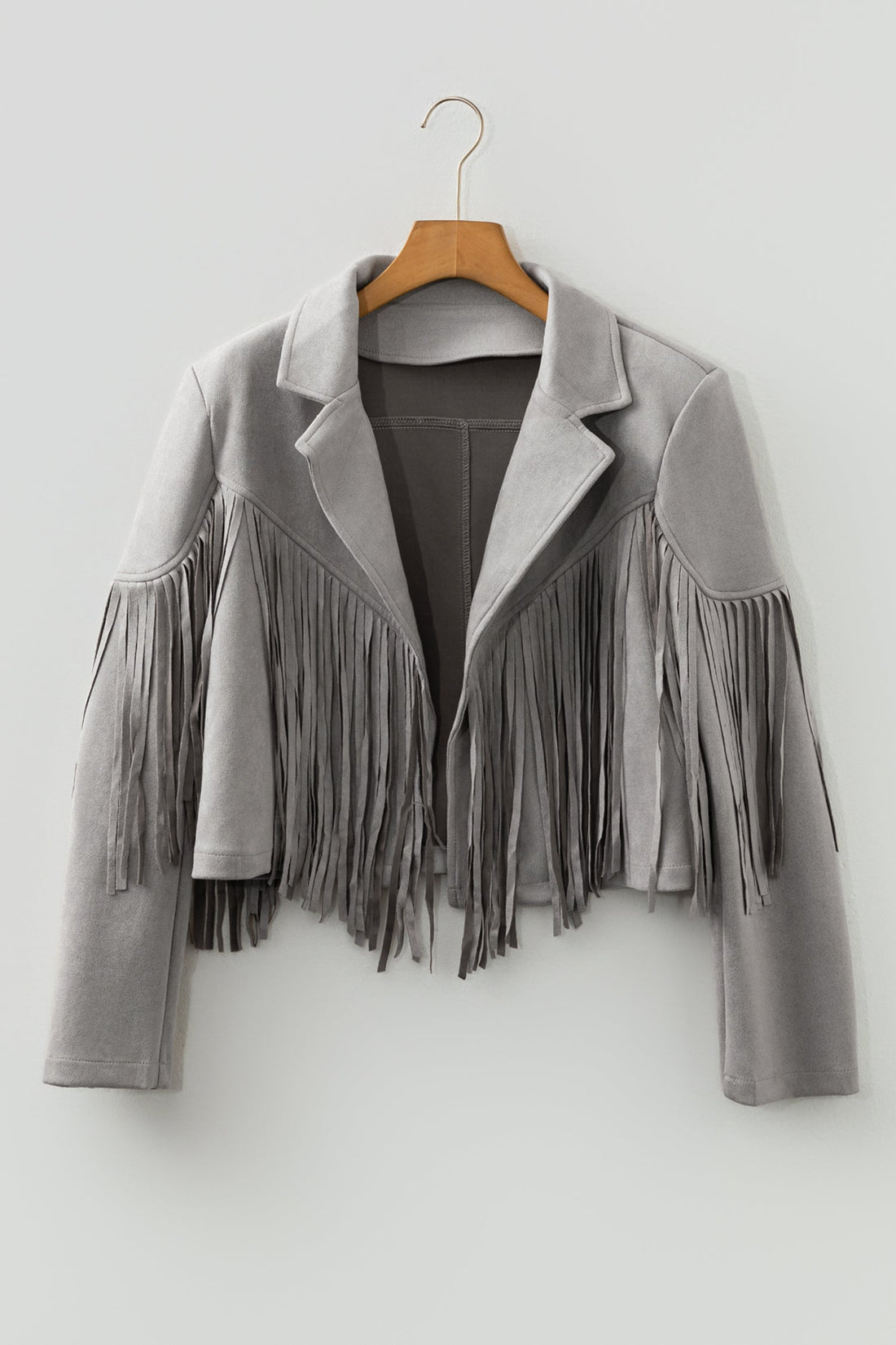 Cropped Fringe Faux Suede Jacket - eAura