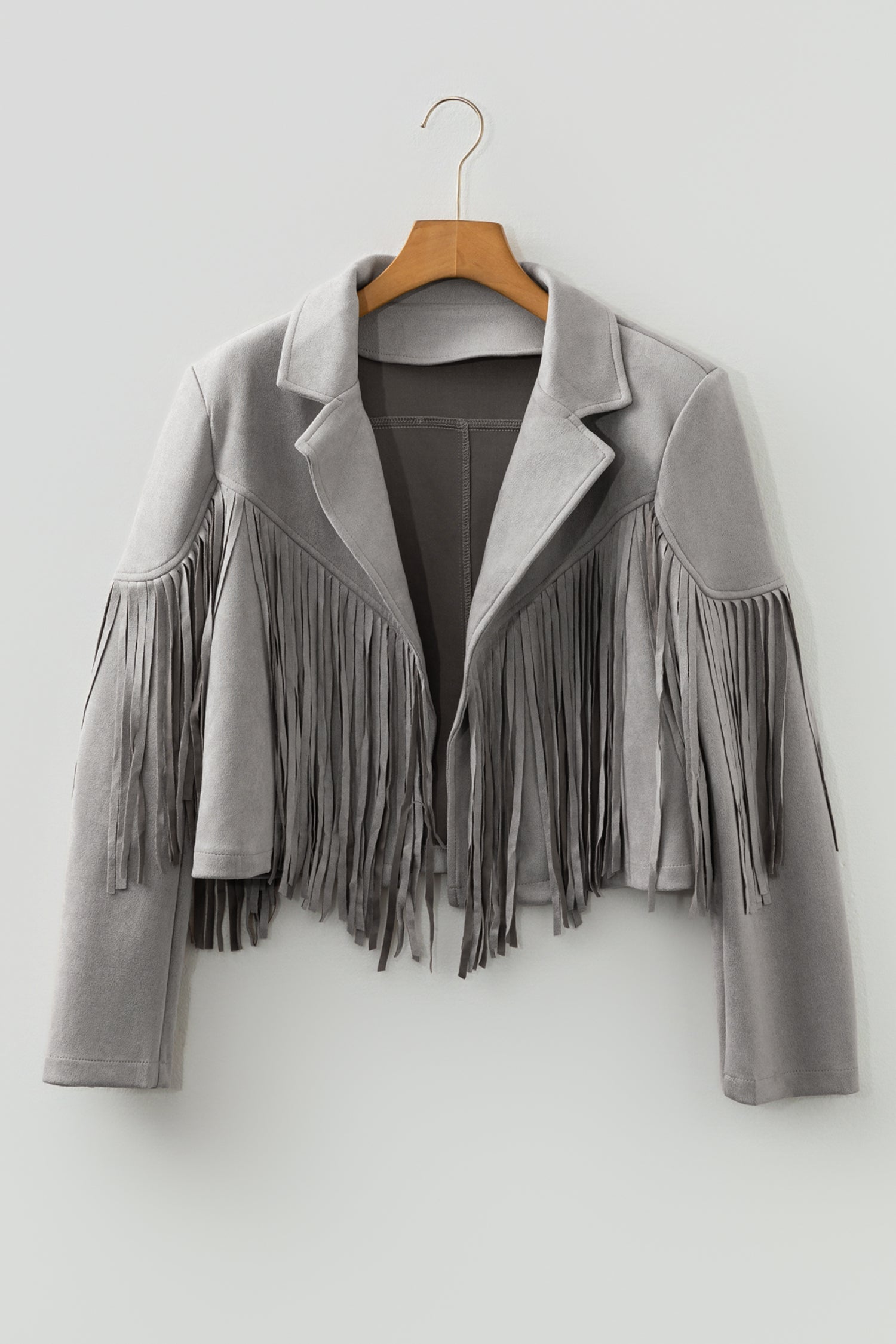 Cropped Fringe Faux Suede Jacket - Outerwear/Jackets