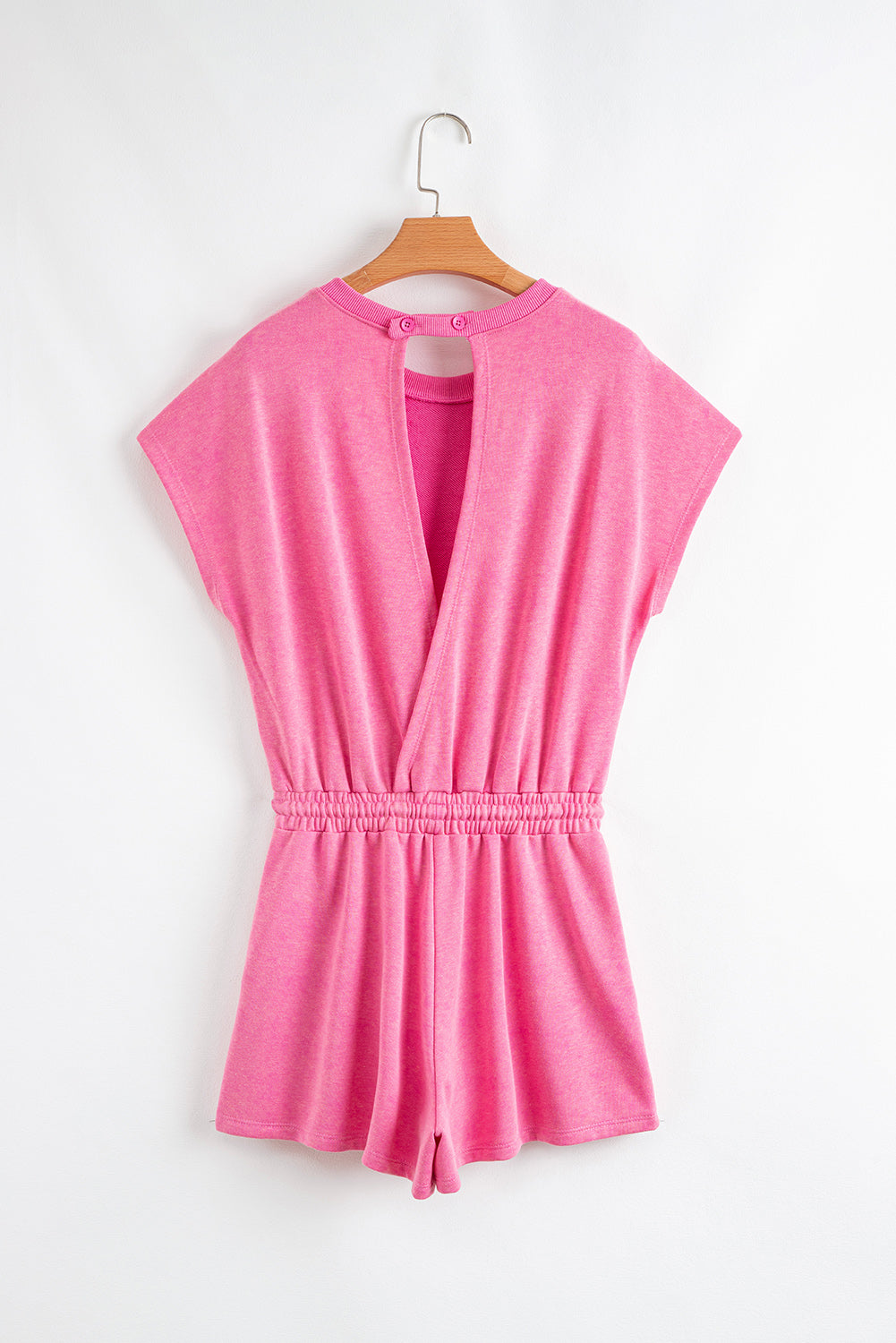 Mineral Wash Drawstring Waist Hollow Out Back Short Sleeve Romper eAura