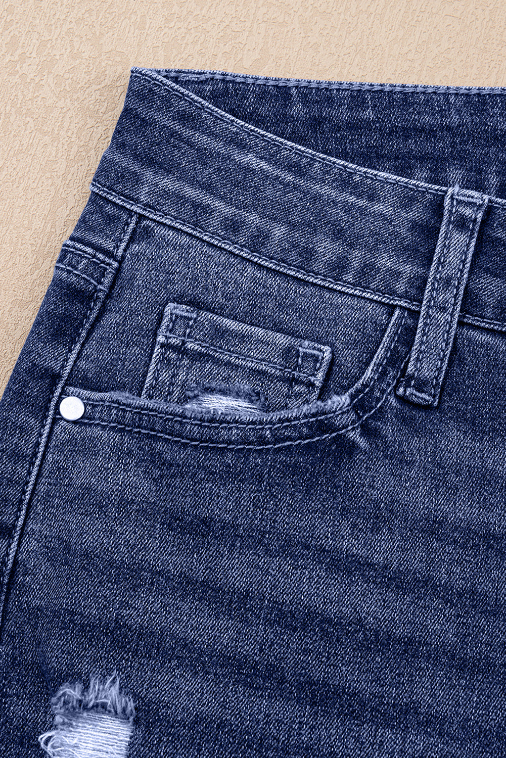 Folded Cuffs Distressed Straight High Waist Jeans eAura