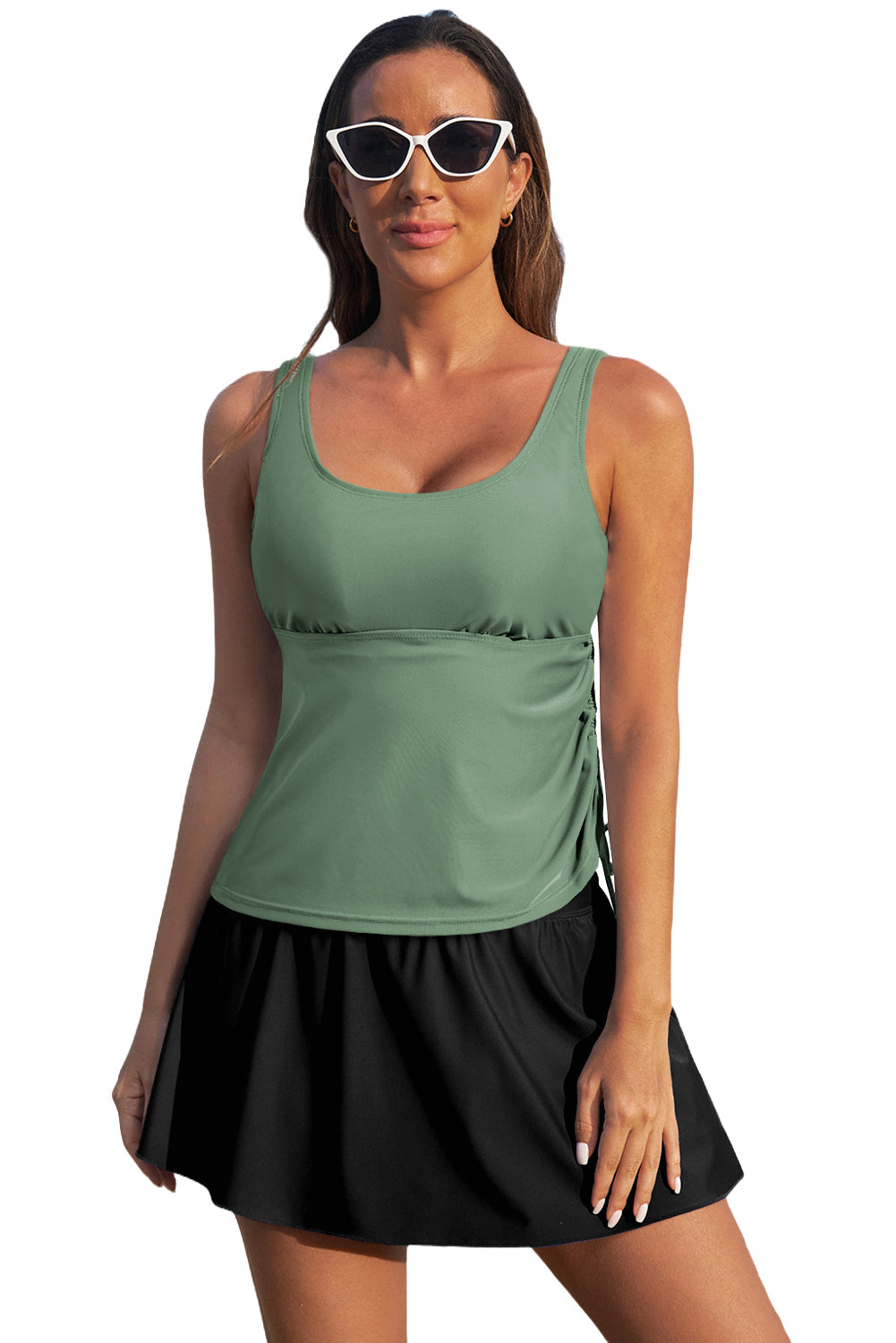 Mist Green Scoop Neck Adjustable Tankini and Matching Skort Bathing Suit BB Fashion Outlet