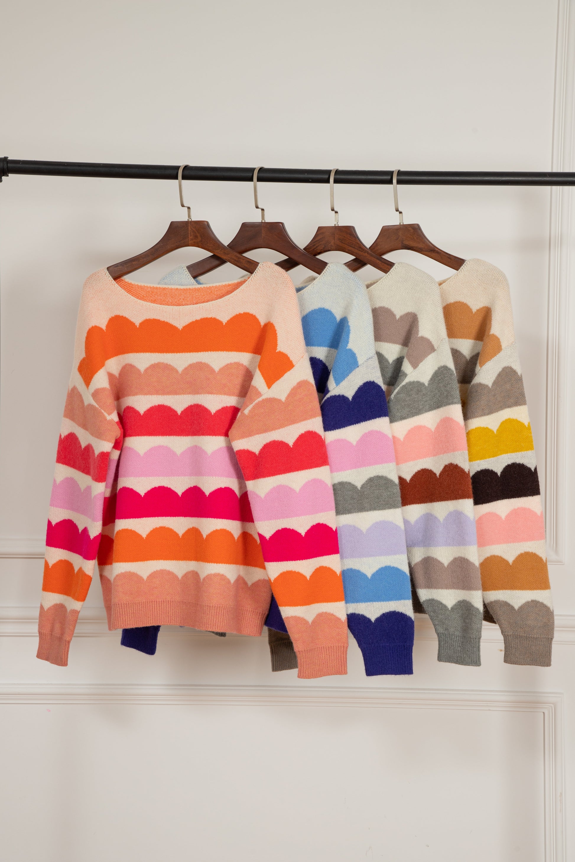 Dark Blue Wave Striped Balloon Sleeve Drop Shoulder Sweater - Sweaters & Cardigans/Sweaters