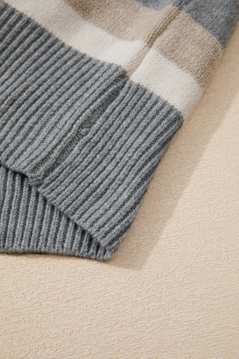 Grey Stripe Colour Block Ribbed Edge Round Neck Sweater eAura