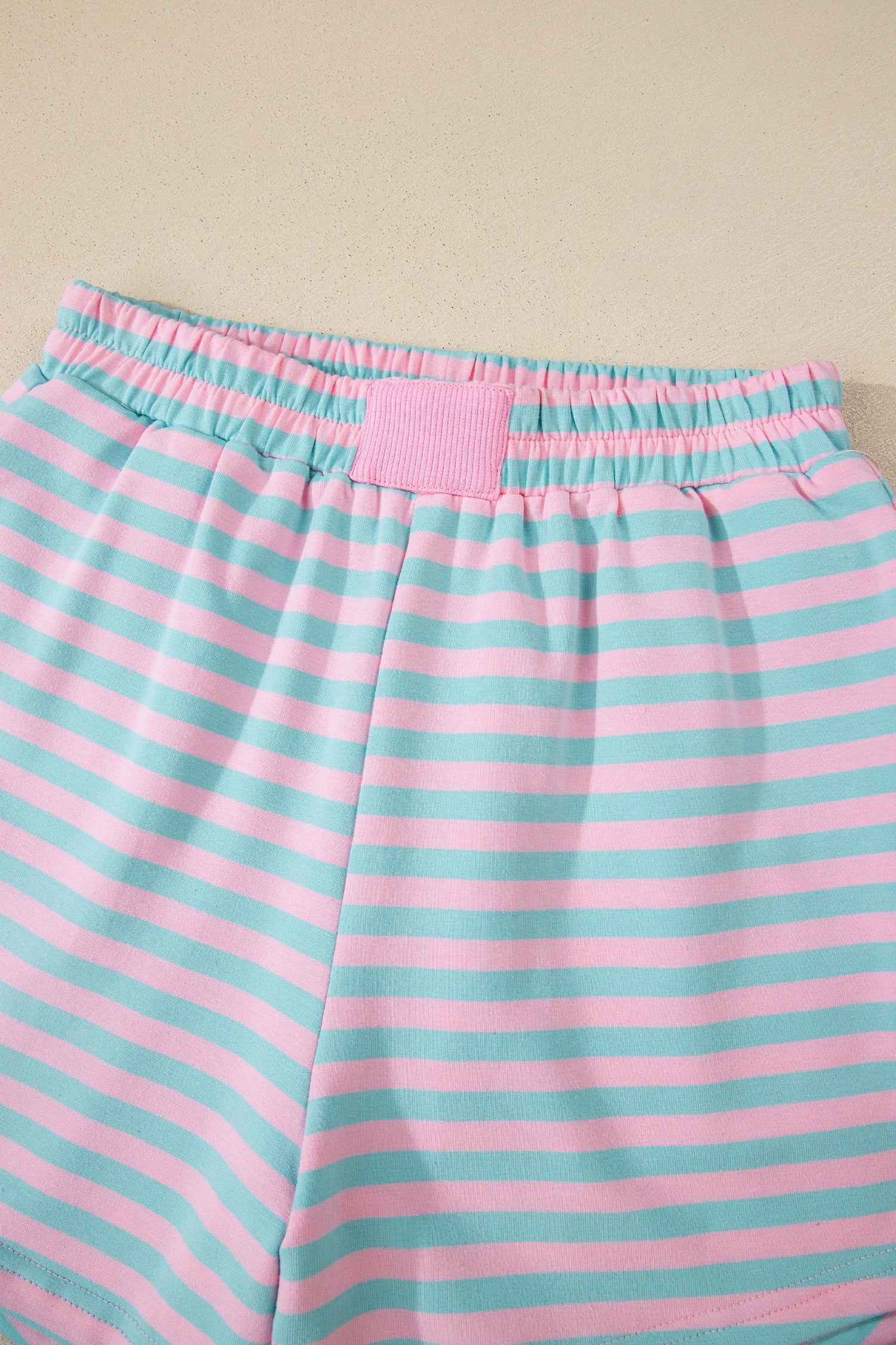 Color Block Detail Long Sleeve Pullover Elastic Waist Pull On Shorts 2pcs Set – Yellow Stripe