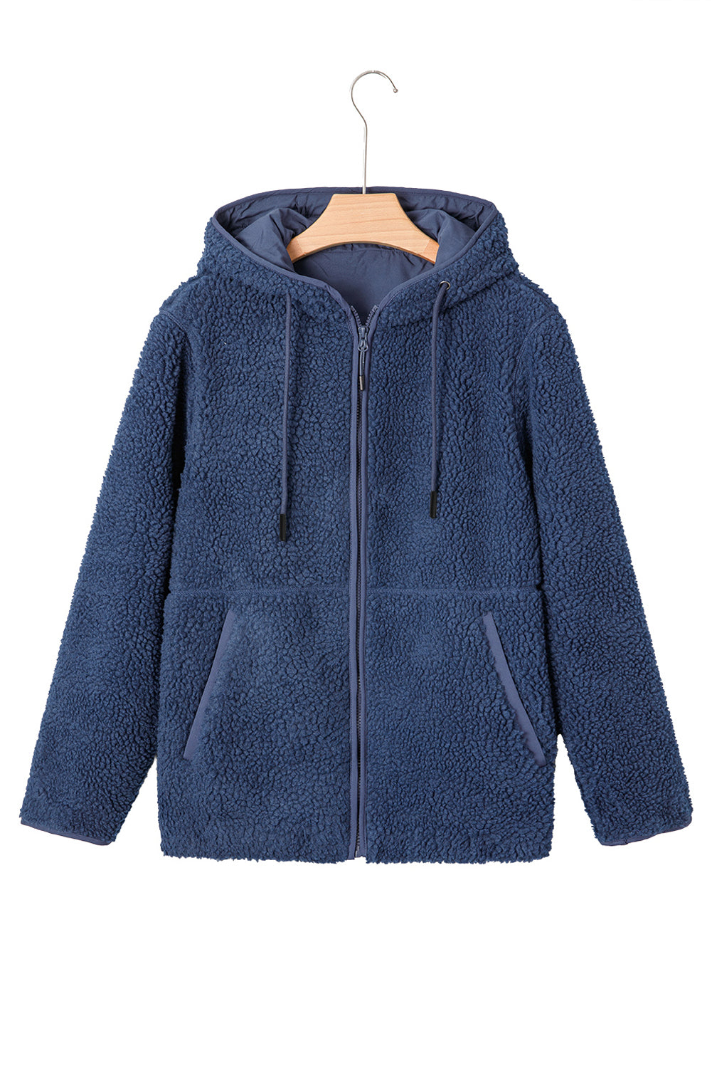Fleece Zip Up Drawstring Hooded Pocketed Jacket