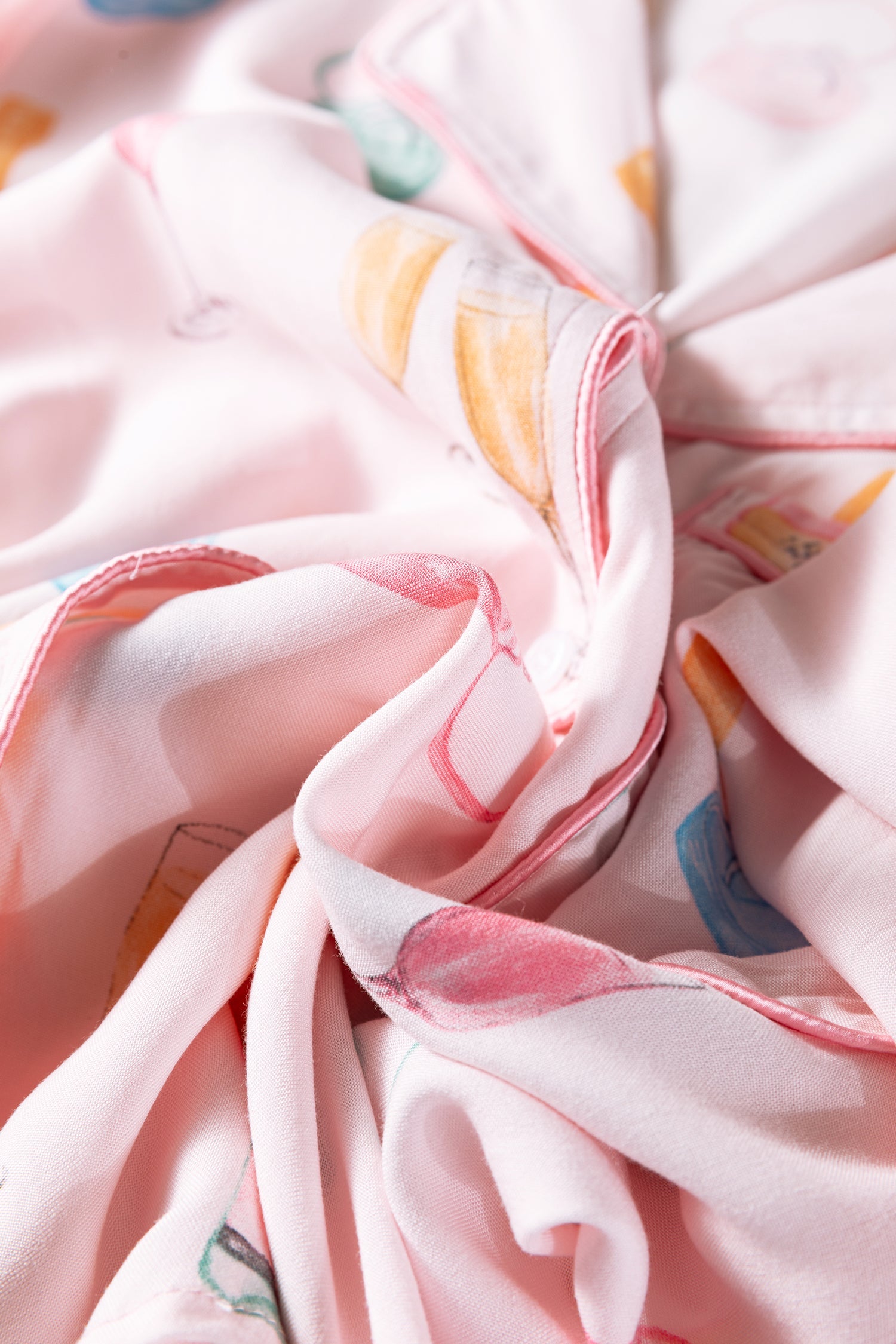 White Christmas Wine Glass Print Bow Knot Two Piece Pyjama Set - eAura