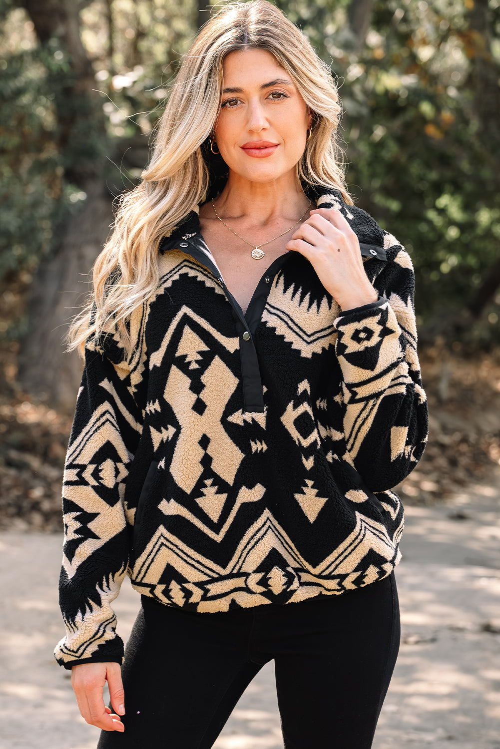 Western Aztec Half Zip Plush Sweatshirt - eAura