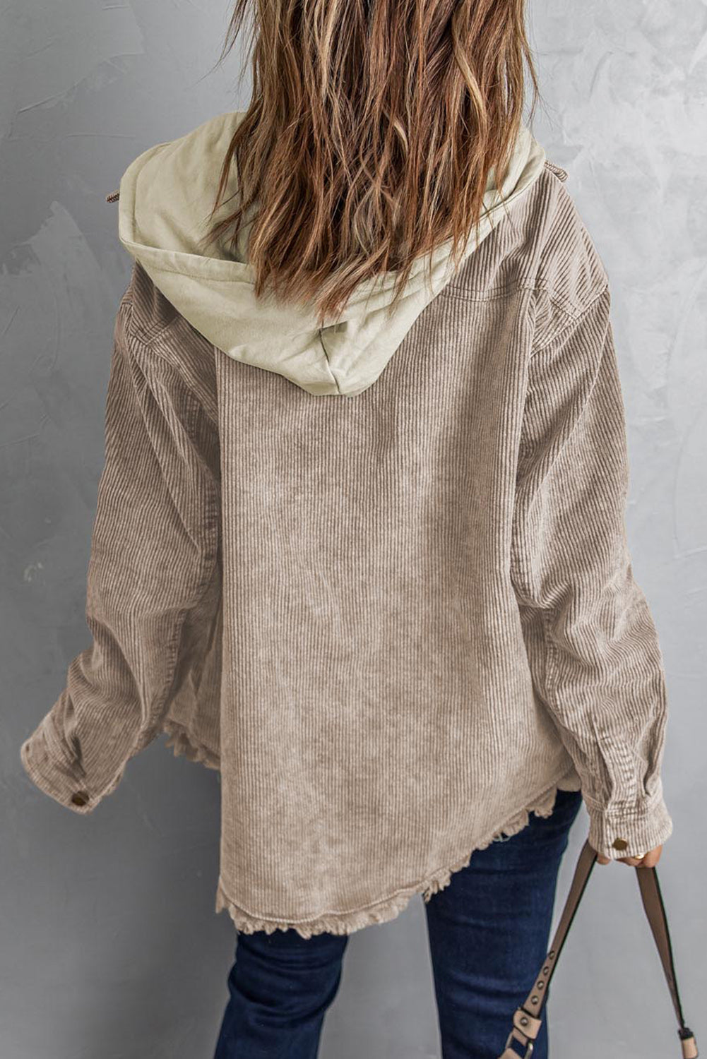 Khaki Patchwork Hooded Corduroy Shacket BB Fashion Outlet
