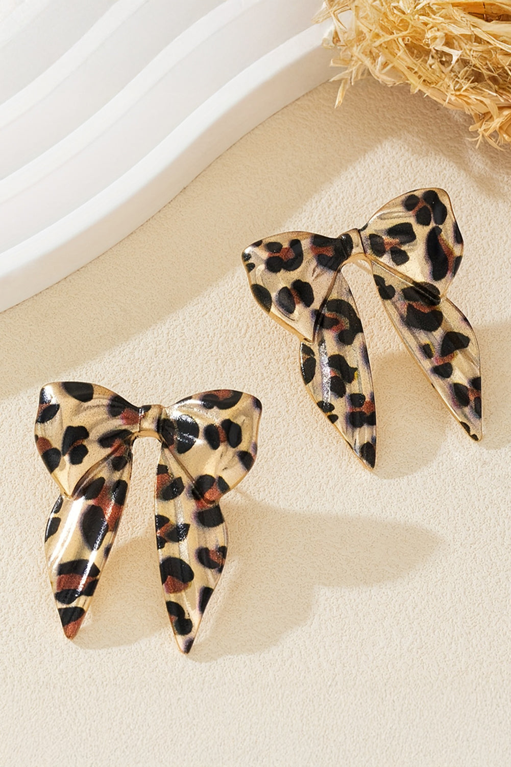 Leopard Print Bowknot Shape Earrings - eAura