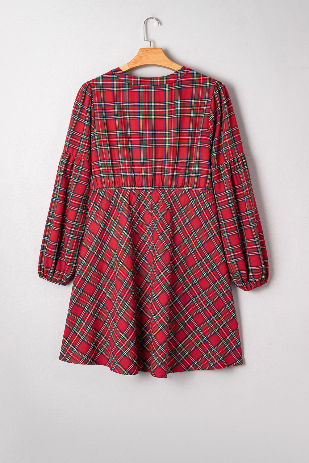 Plus Size Plaid Half Button Long Sleeve Holiday Dress - eAura
