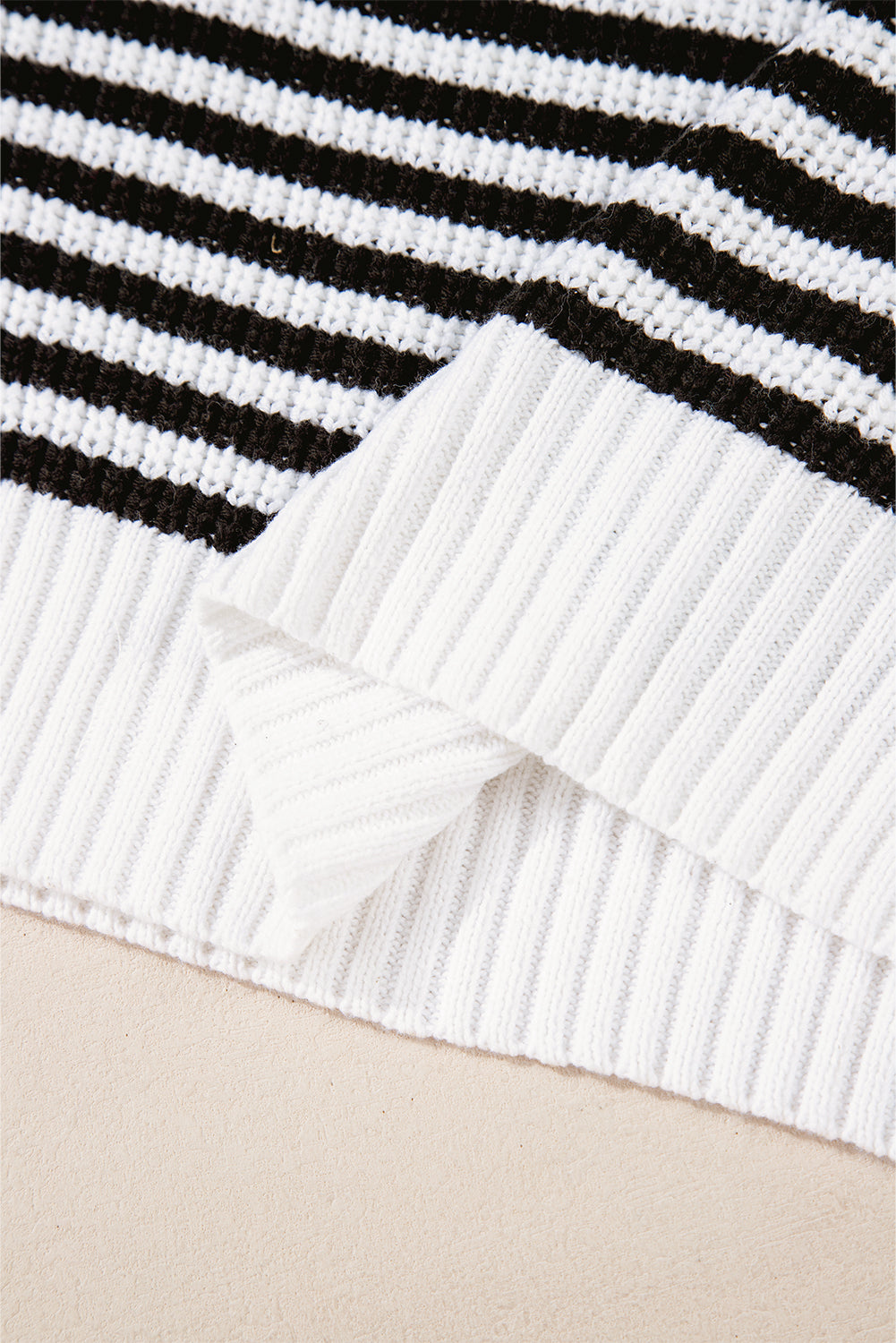 Black Stripe Zip up Collar Drop Shoulder Sweater eAura
