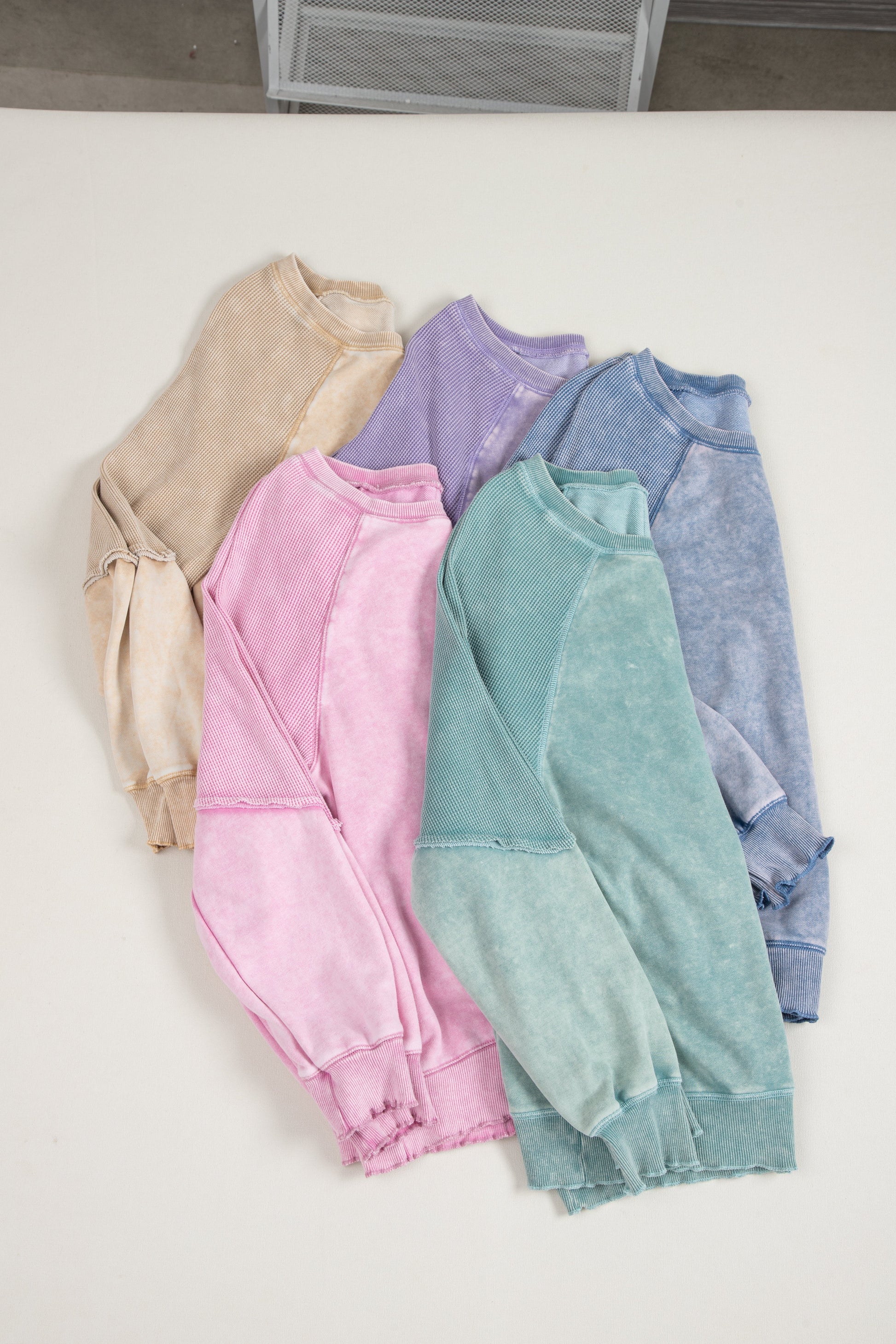 Waffle Knit Patchwork Raglan Sleeve Sweatshirt - eAura