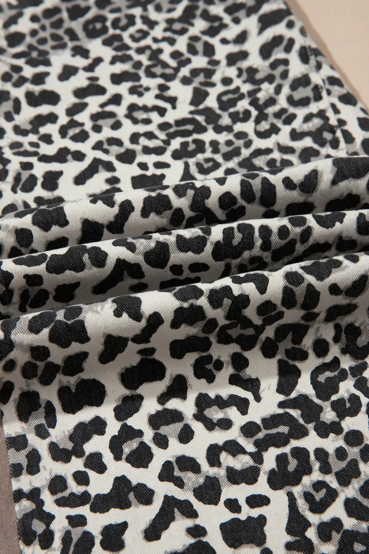 Leopard Print Drawstring Waist Straight Leg Jeans – Khaki