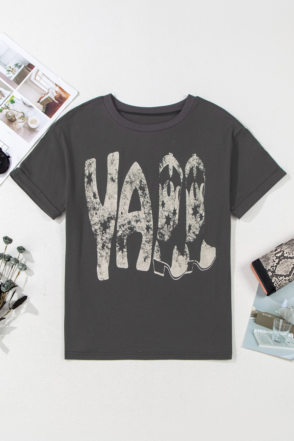 Carbon Grey Vintage Yall Cowboy Boots Graphic Tee eAura