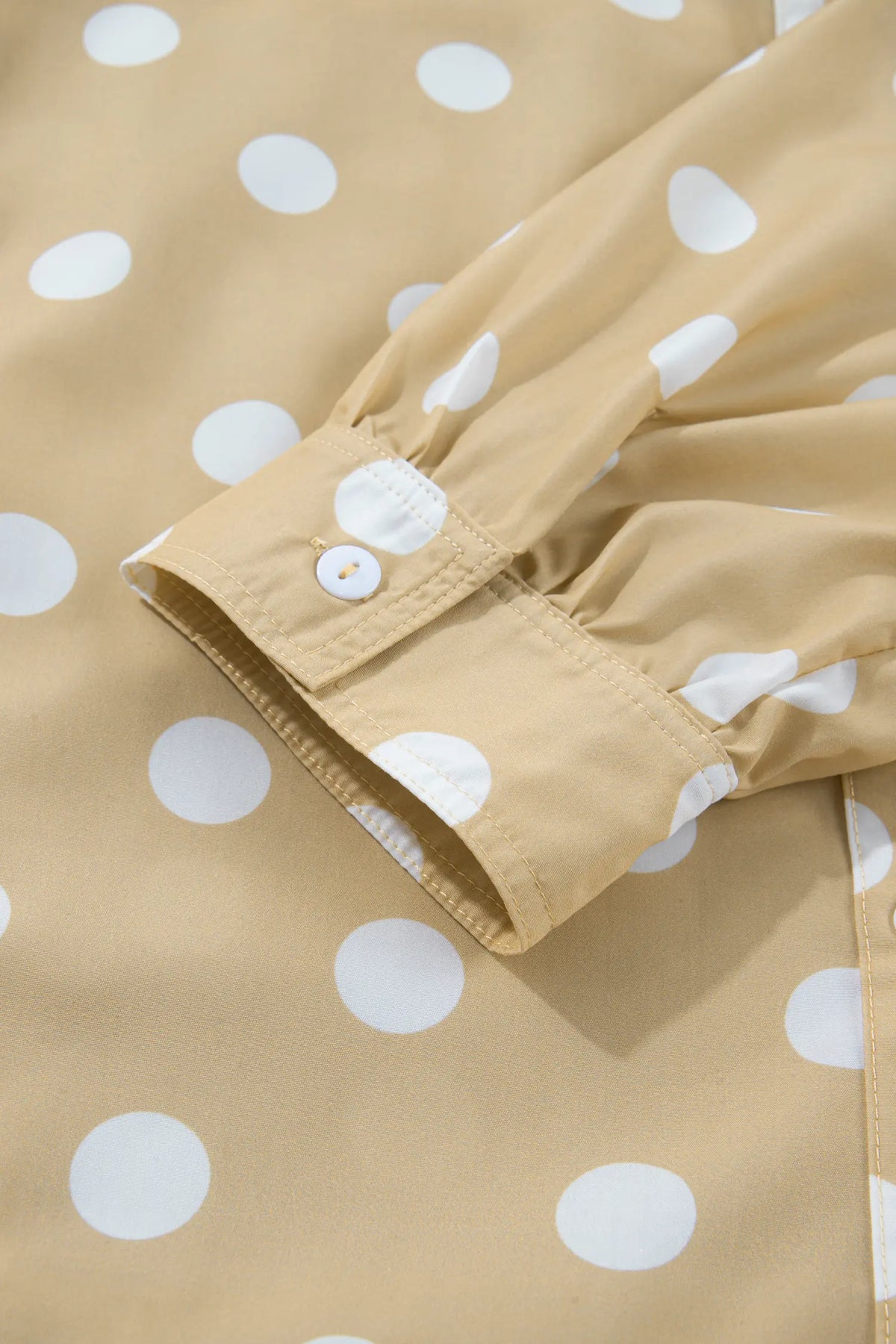 Polka Dot Print Three Quarter Sleeve Ruffle Hem Casual Shirt – Khaki