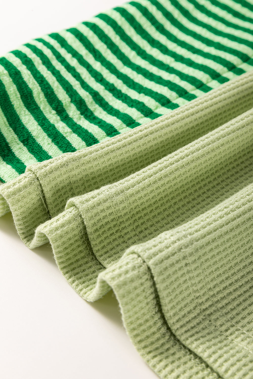 Mint Green Striped Patchwork Textured Colourblock 3/4 Sleeve Knit Top - eAura