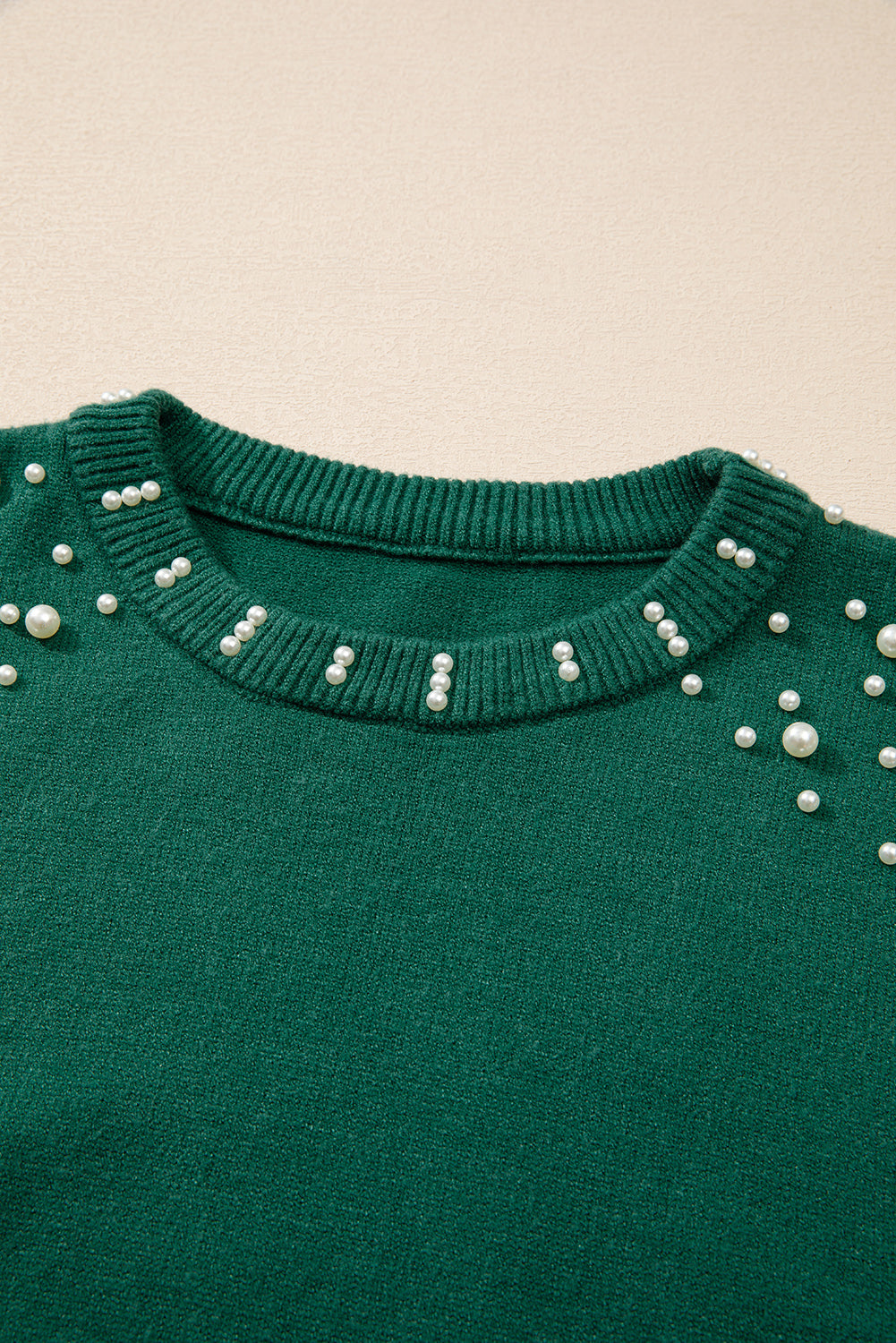Evergreen Pearled Drop Shoulder Round Neck Sweater eAura