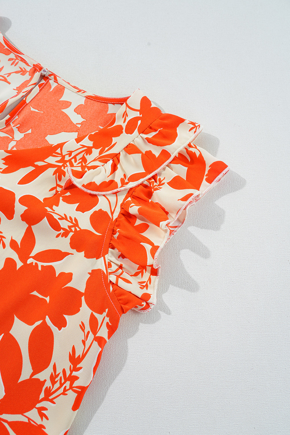 Orange Floral Ruffle Sleeve Print Top eAura