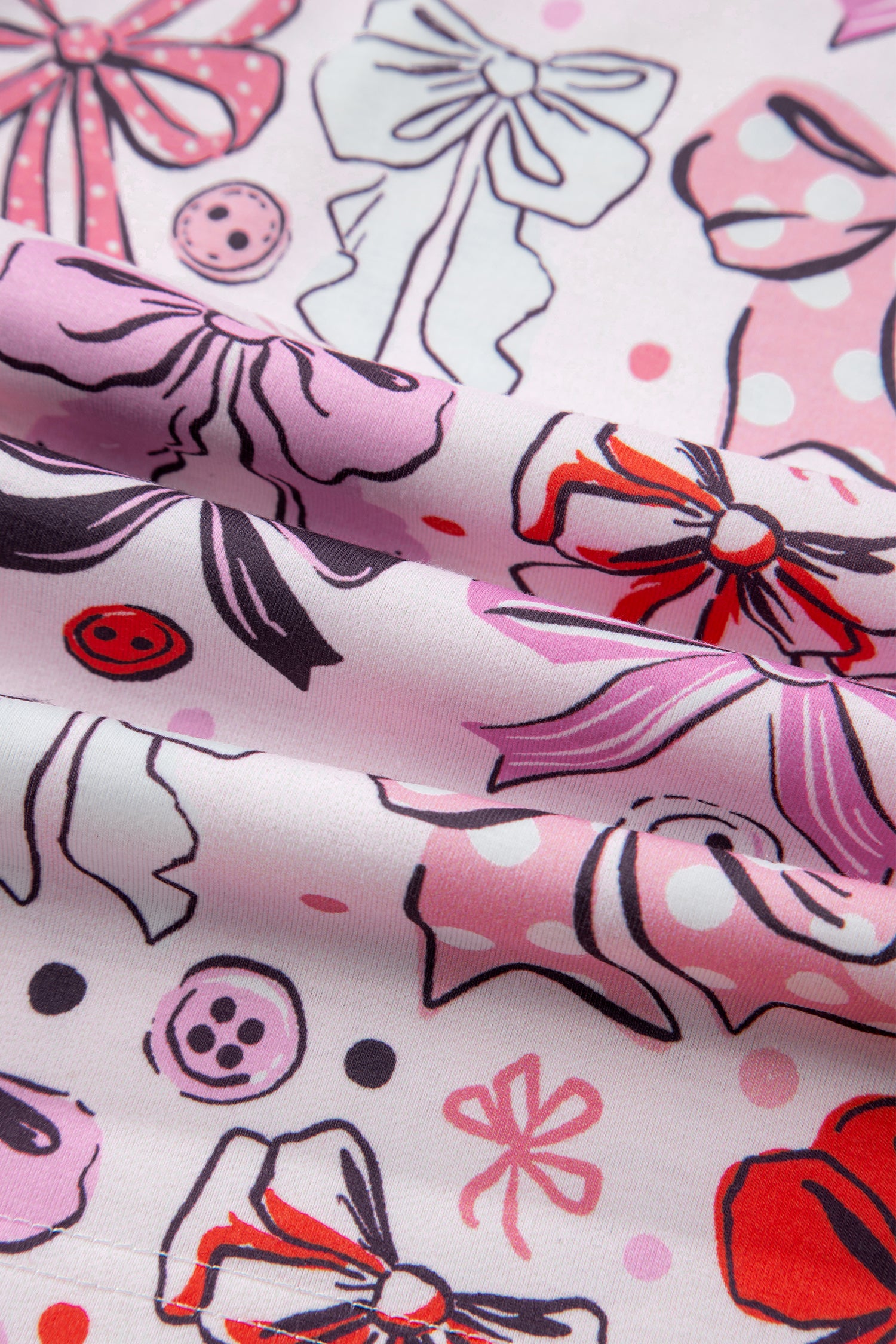 Cute Ribbon Bows Printed 2pcs Short Pajama Set – Pink